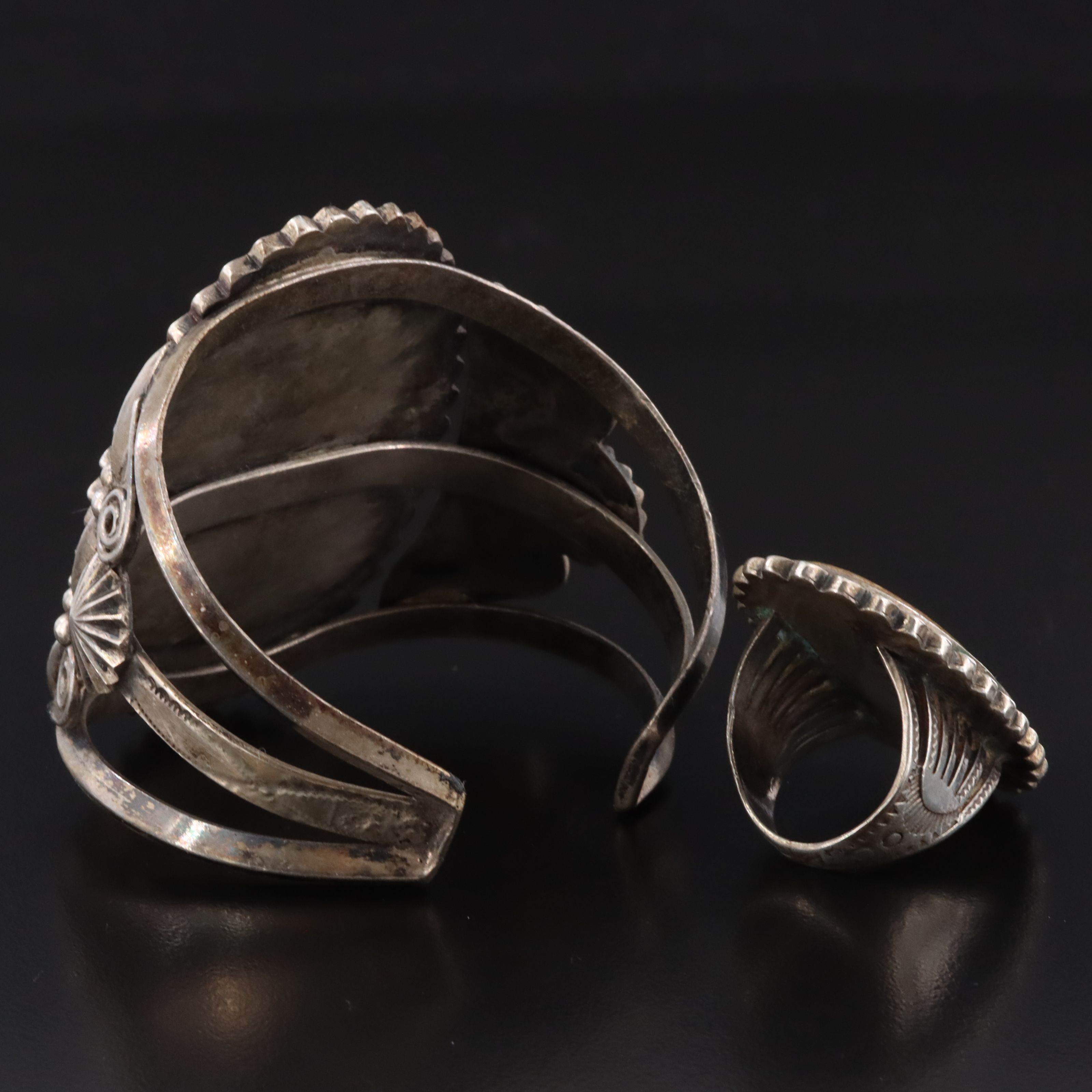 Western Sterling Turquoise Bracelet and Ring Set