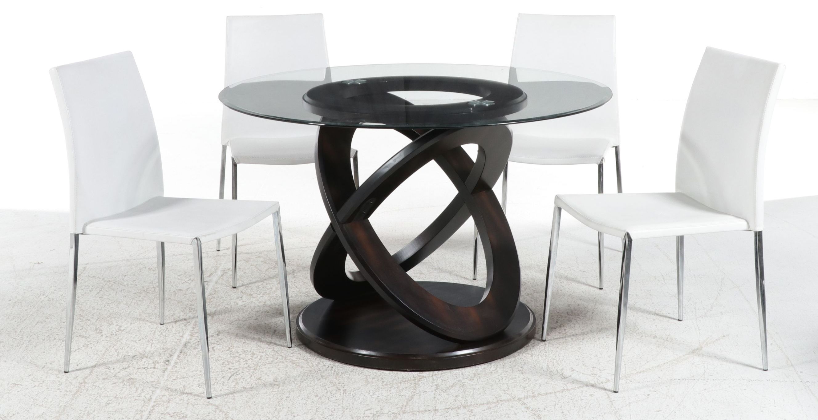 Contemporary Five-Piece Dining Set with Sculptural Infinity-Loop Pedestal Table