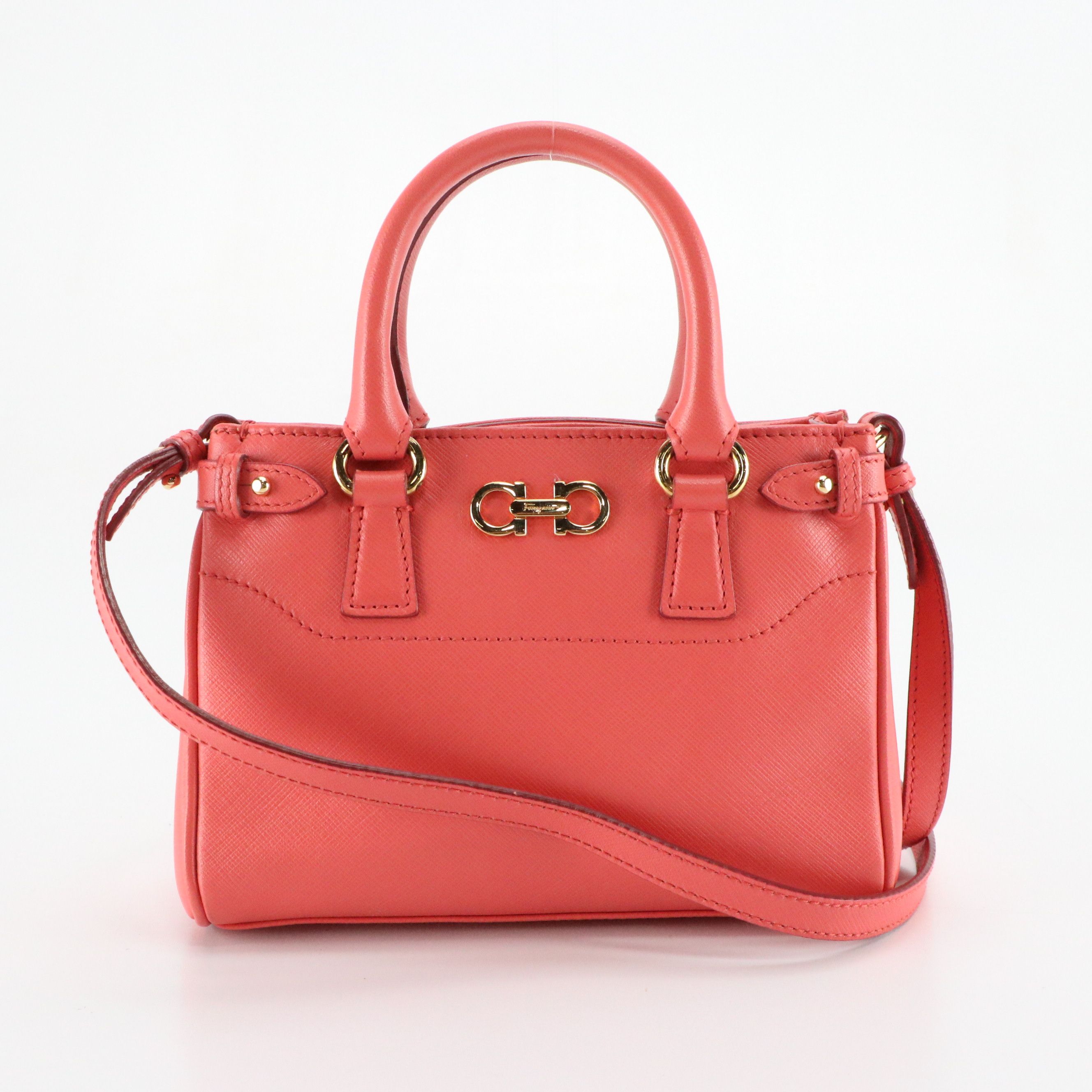 Ferragamo Double Gancini Mini Two Way Bag in Coral Pink Leather