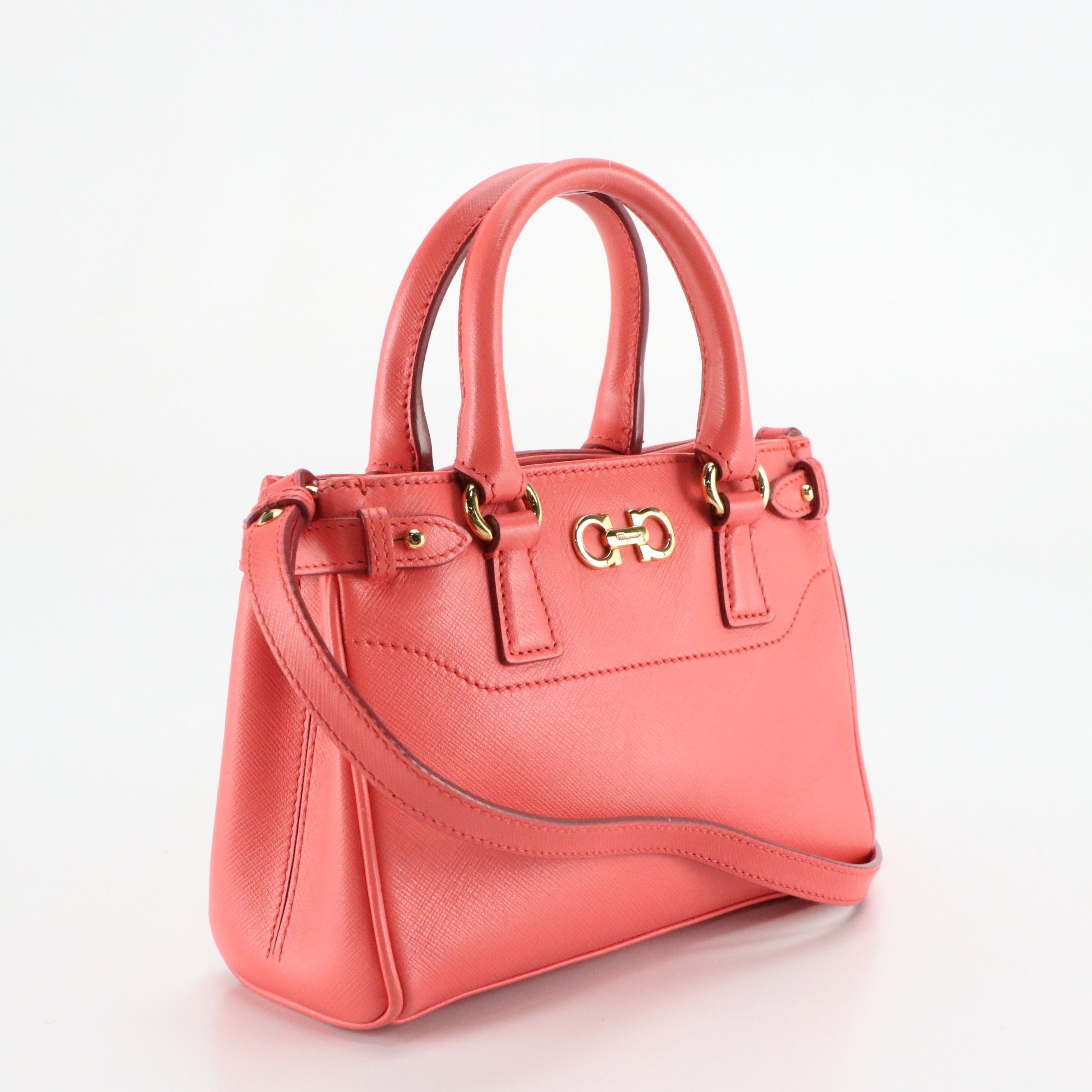 Ferragamo Double Gancini Mini Two Way Bag in Coral Pink Leather