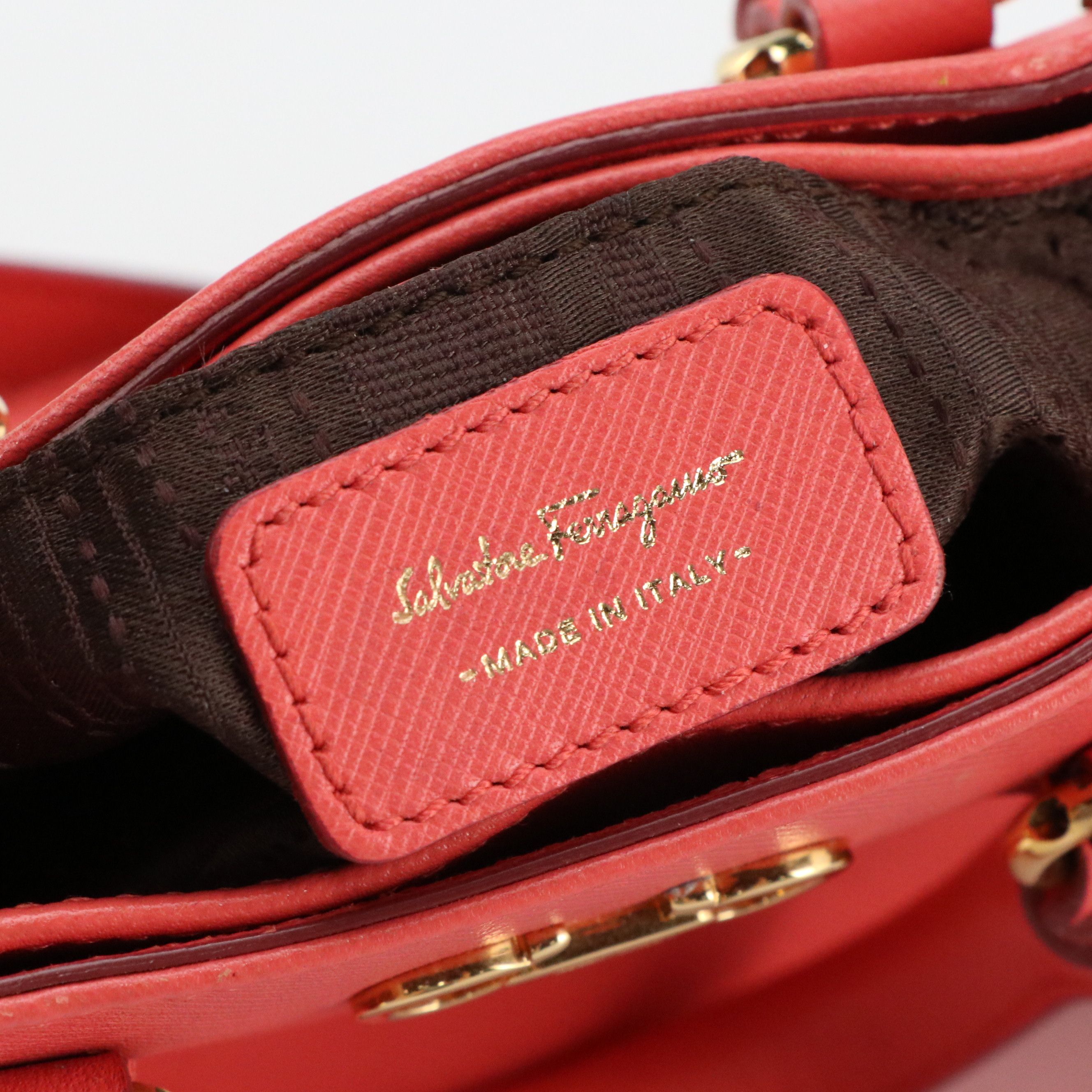 Ferragamo Double Gancini Mini Two Way Bag in Coral Pink Leather