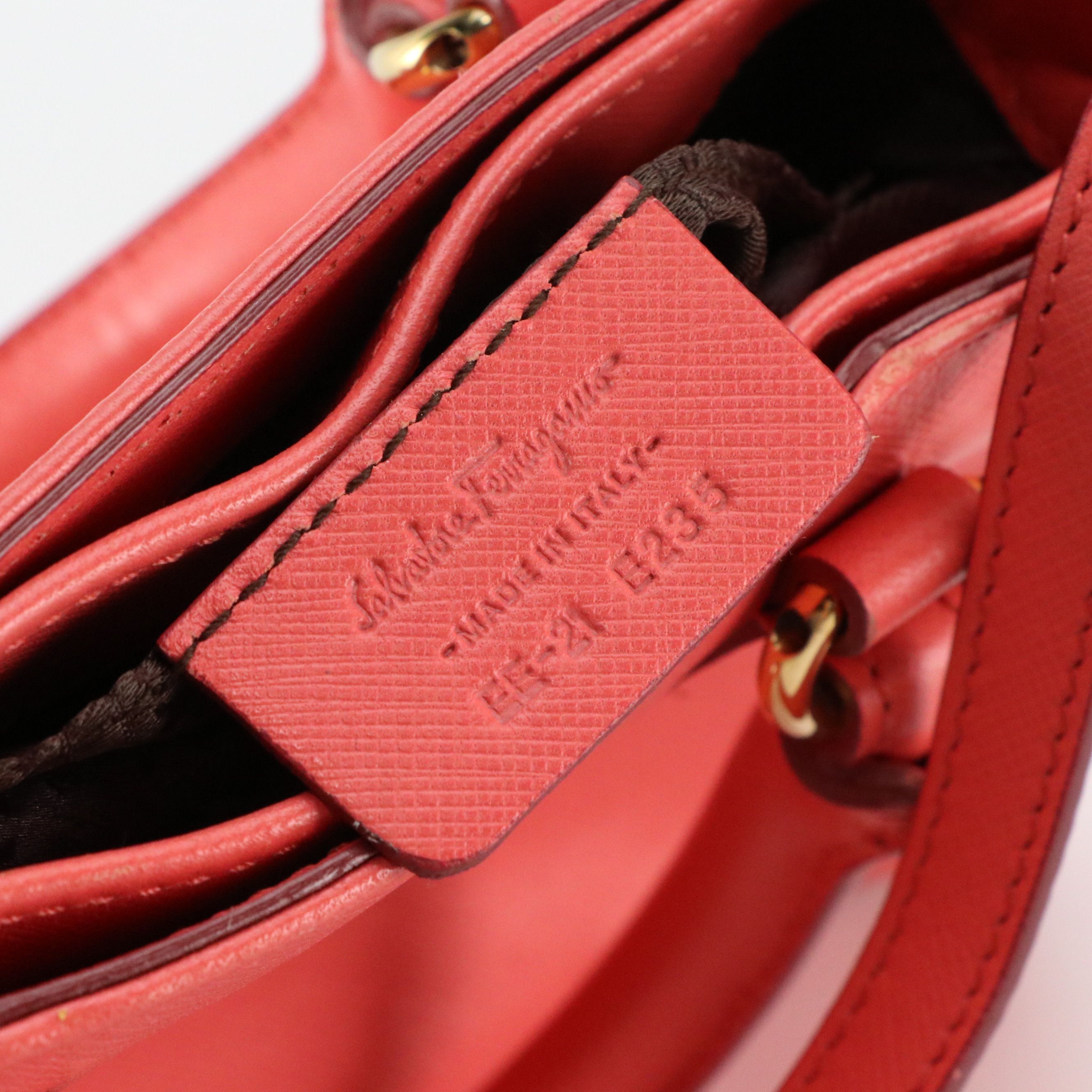Ferragamo Double Gancini Mini Two Way Bag in Coral Pink Leather