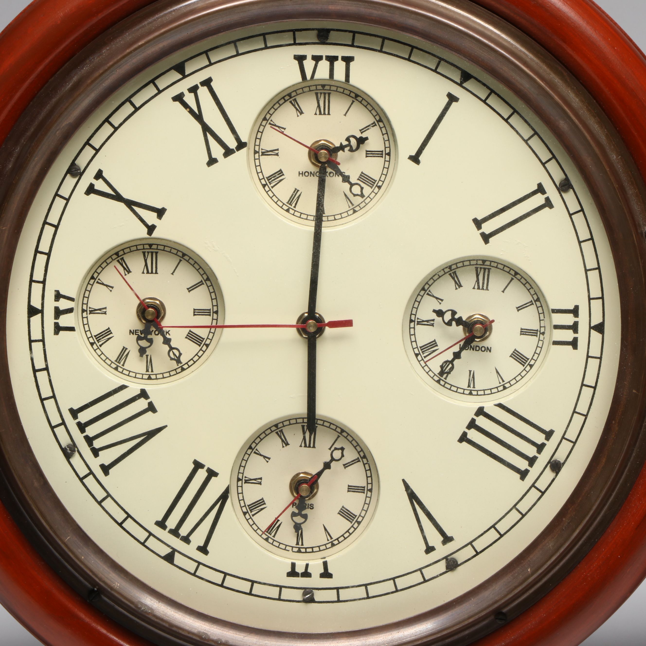 Pair of Nautical Style Wood and Brass World Clocks
