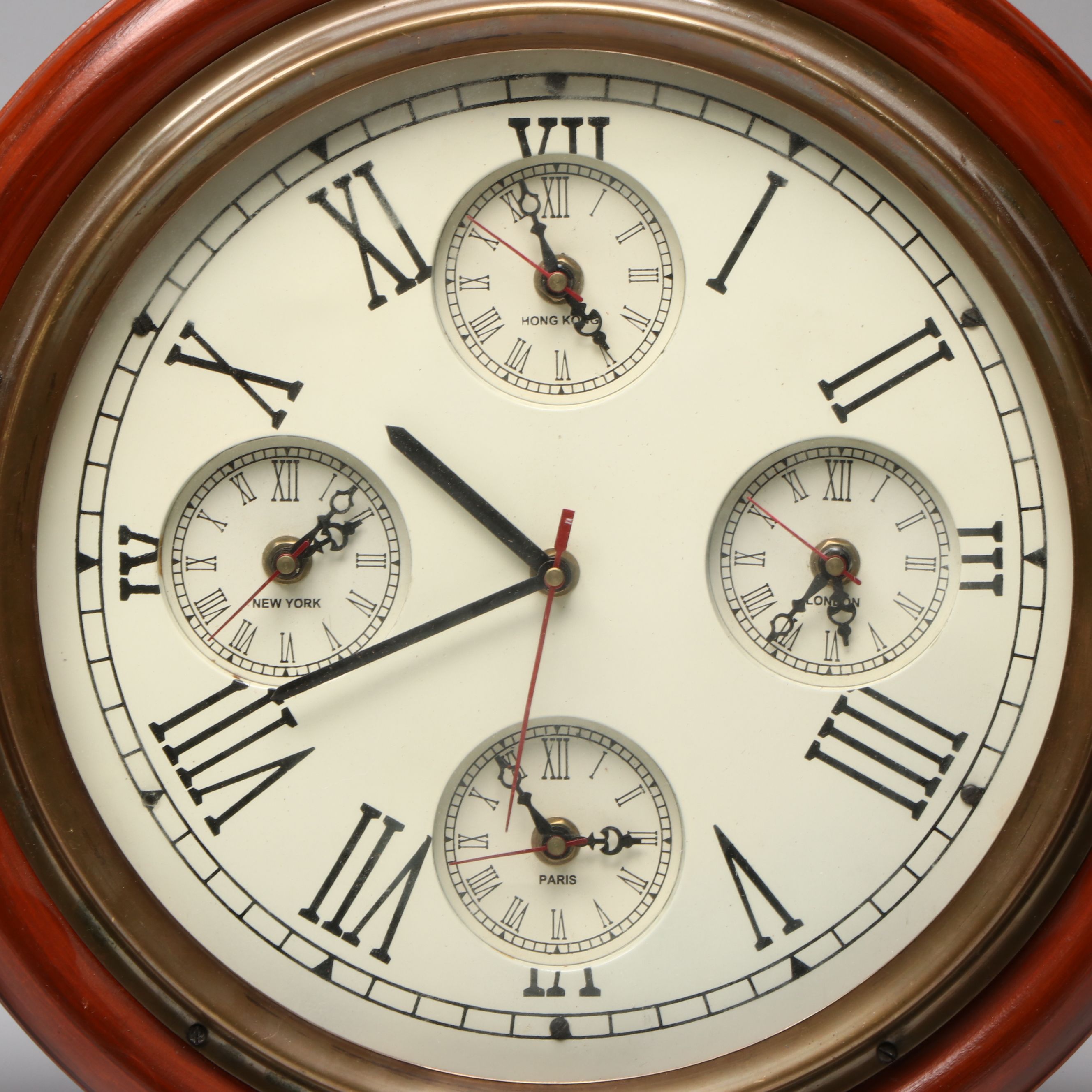 Pair of Nautical Style Wood and Brass World Clocks
