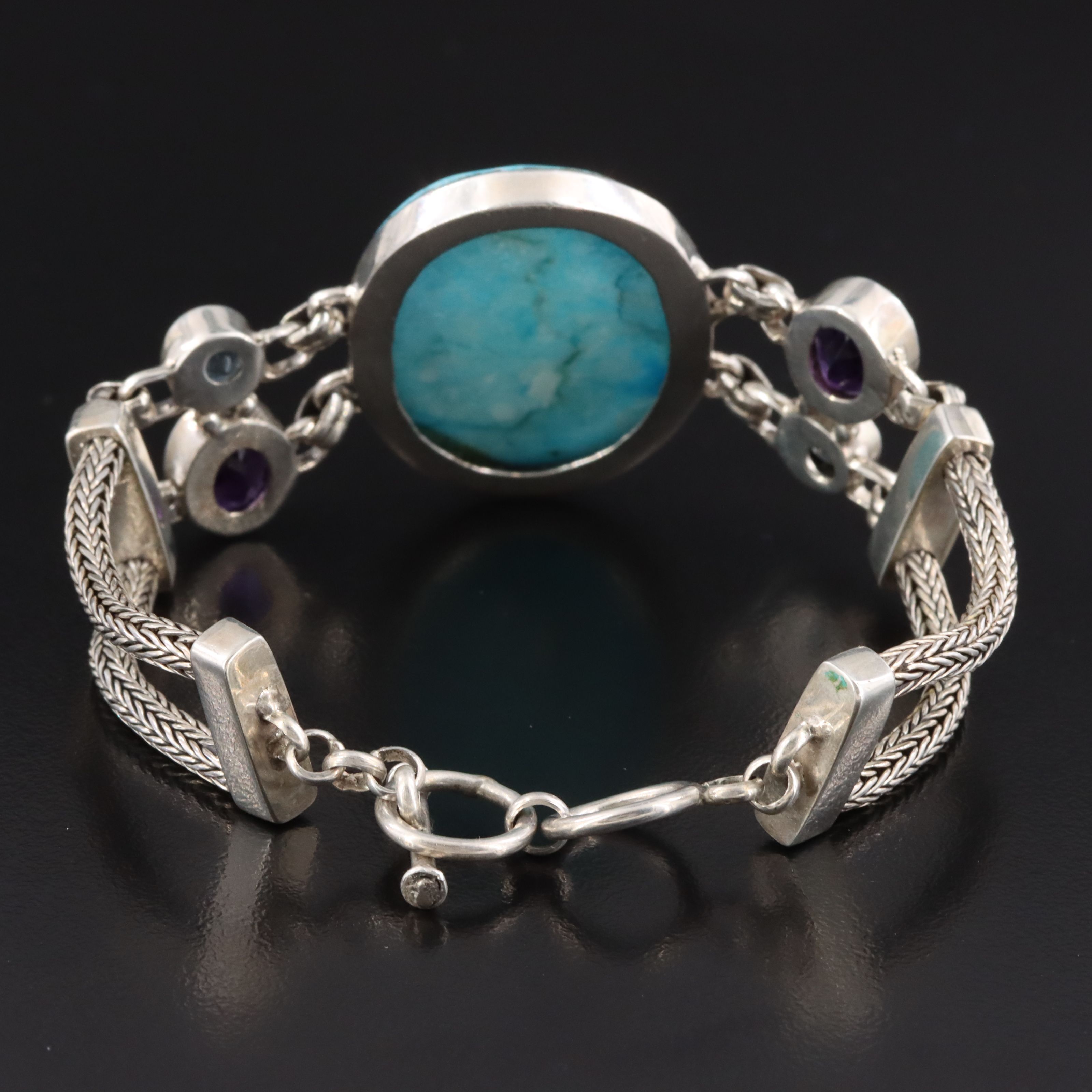 Magnesite, Amethyst and Blue Topaz Bracelet with Sterling