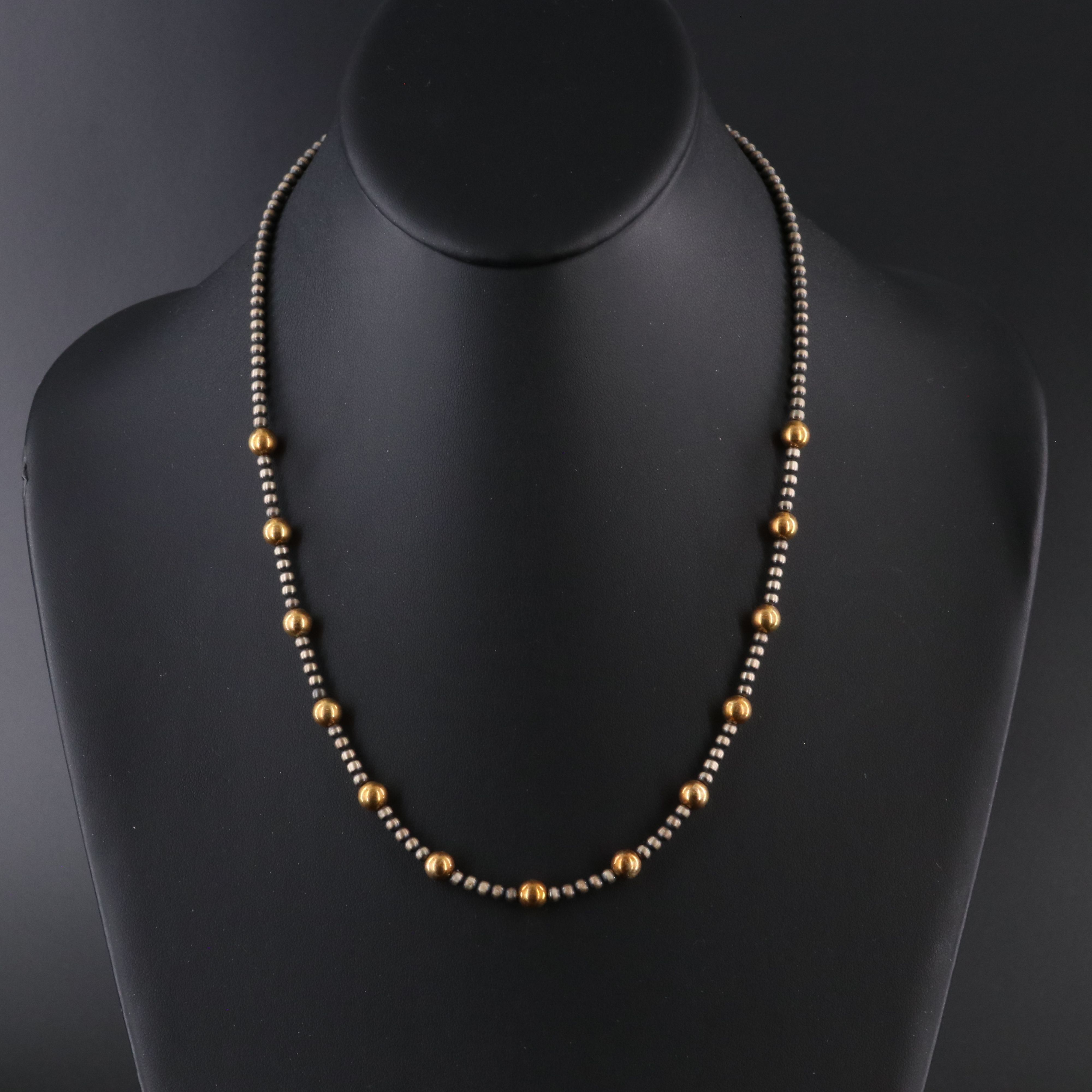 Sterling Two-Tone Bead Necklace