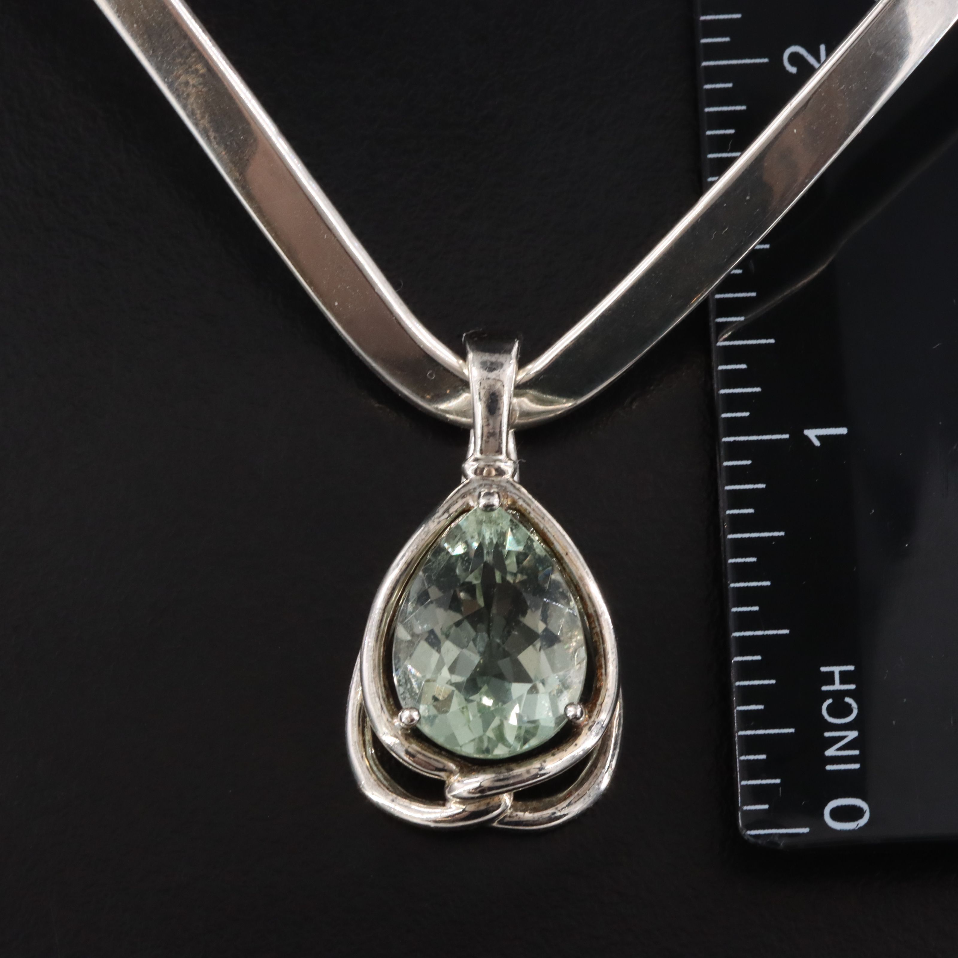 Sterling Prasiolite Enhancer Pendant V Collar Necklace