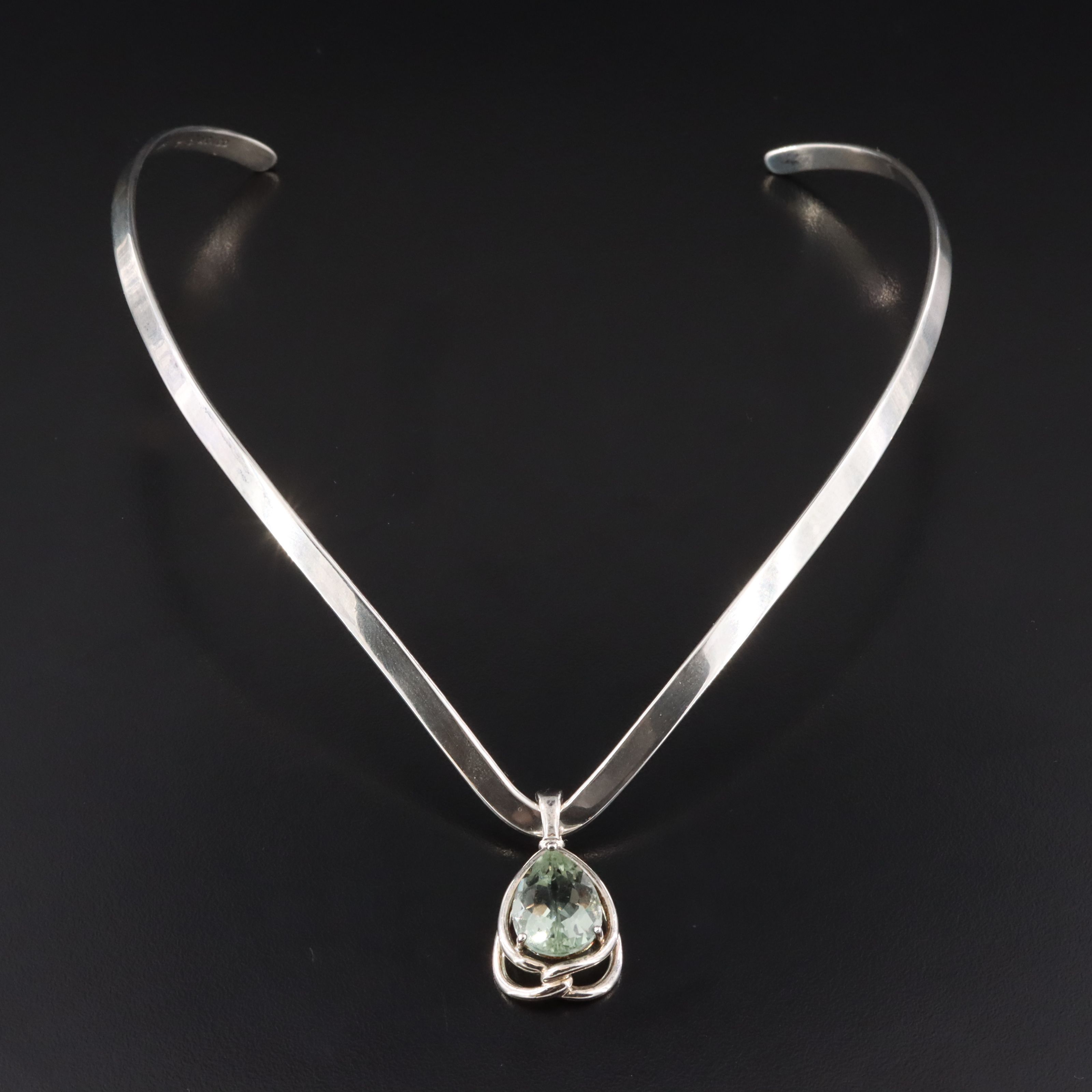 Sterling Prasiolite Enhancer Pendant V Collar Necklace