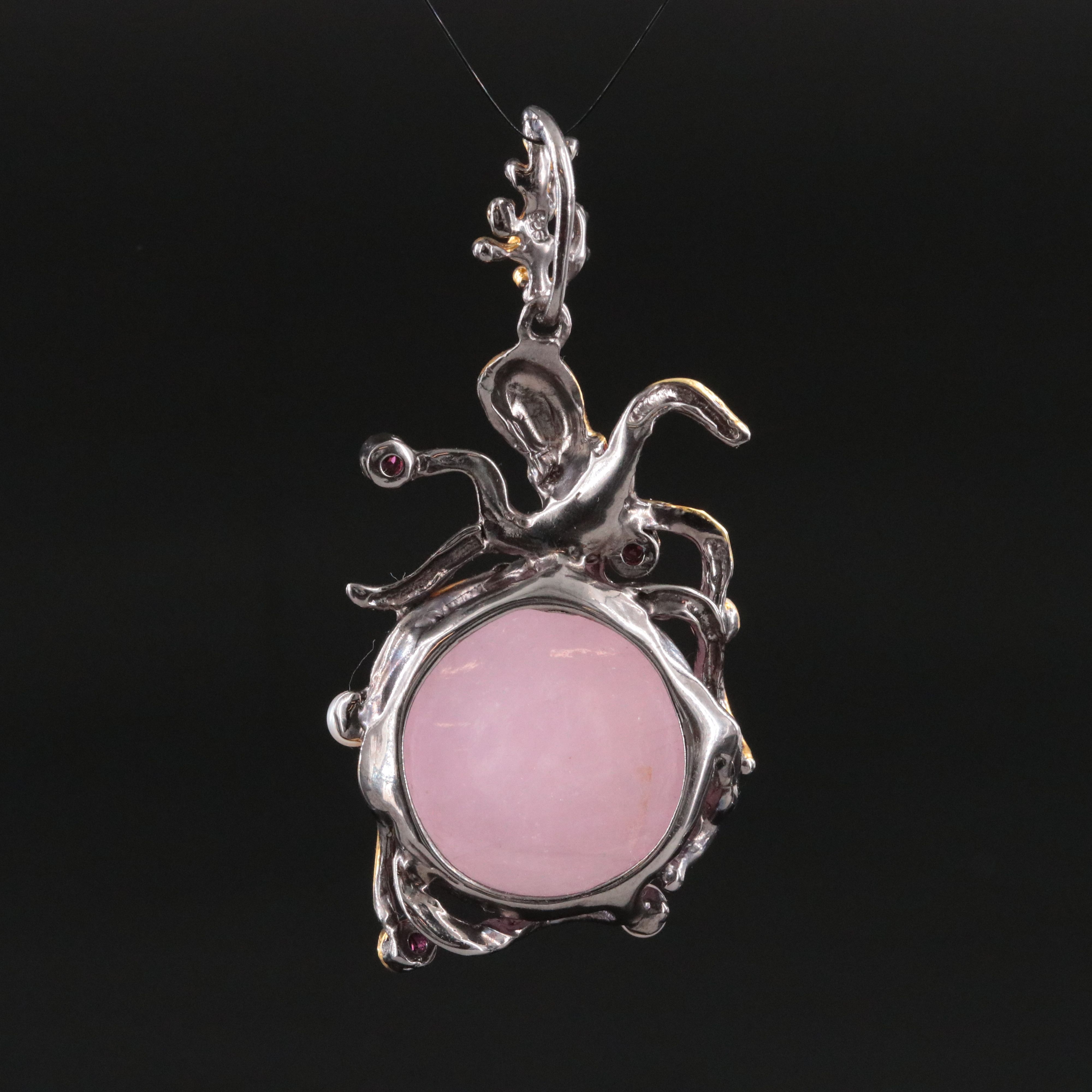 Sterling Quartzite, Pearl and Garnet Octopus Pendant