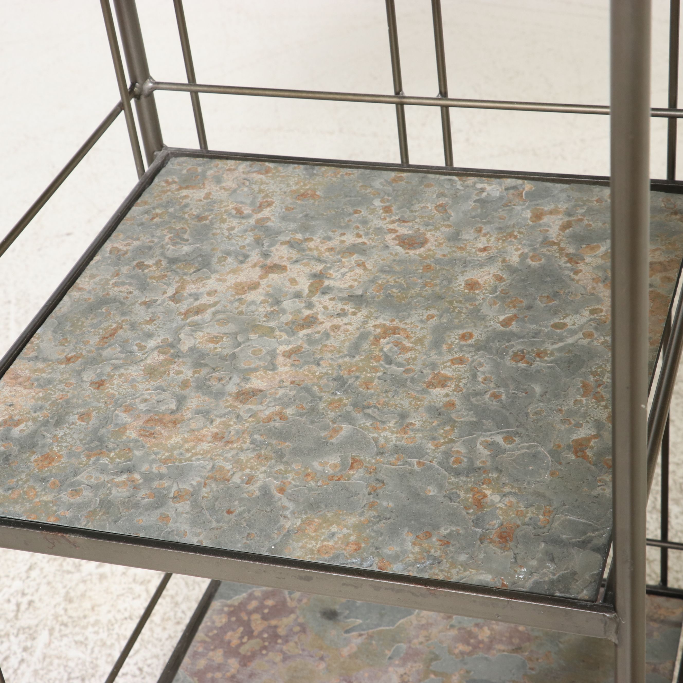 Contemporary Metal and Slate Four-Tier Étagère