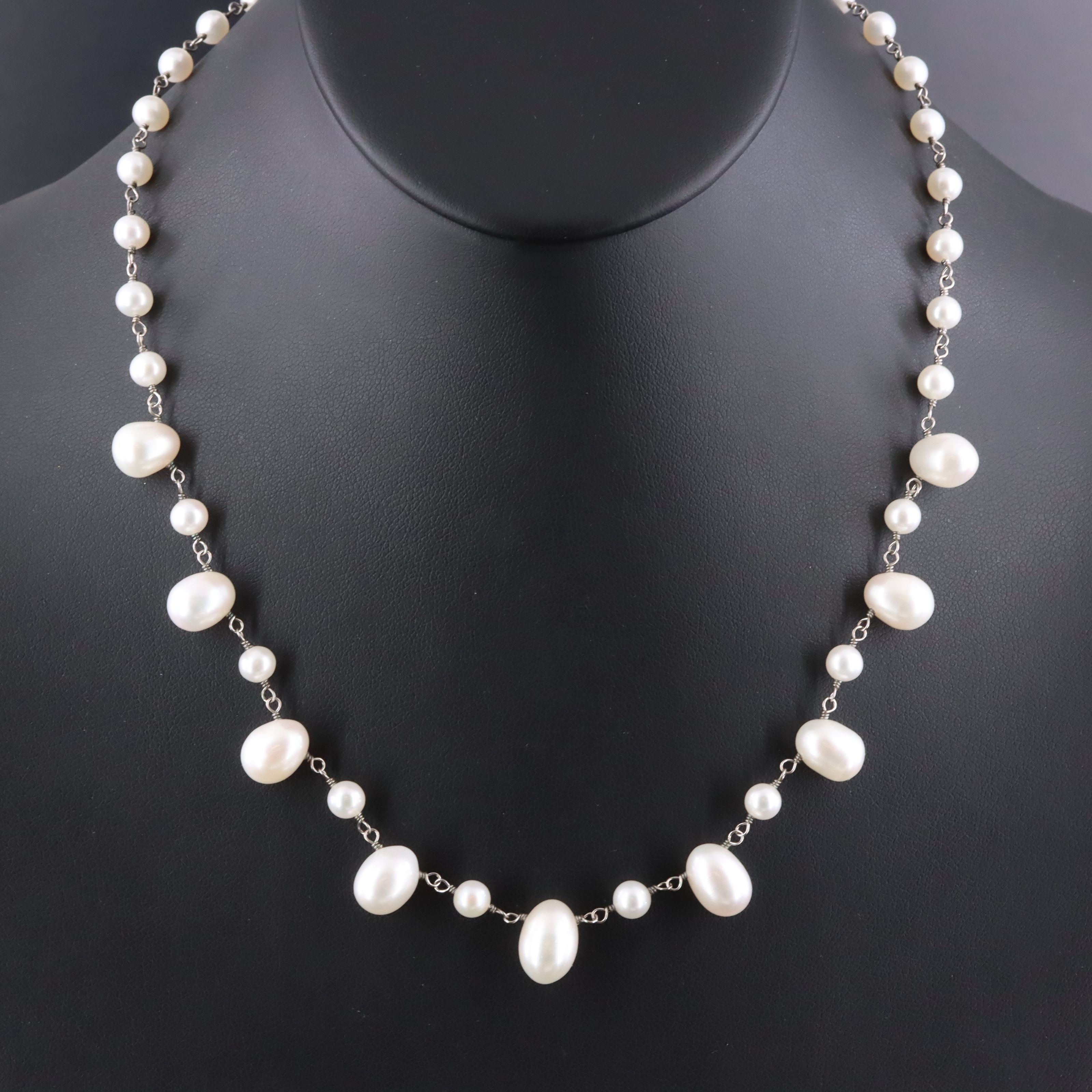 Sterling Pearl Station Necklace