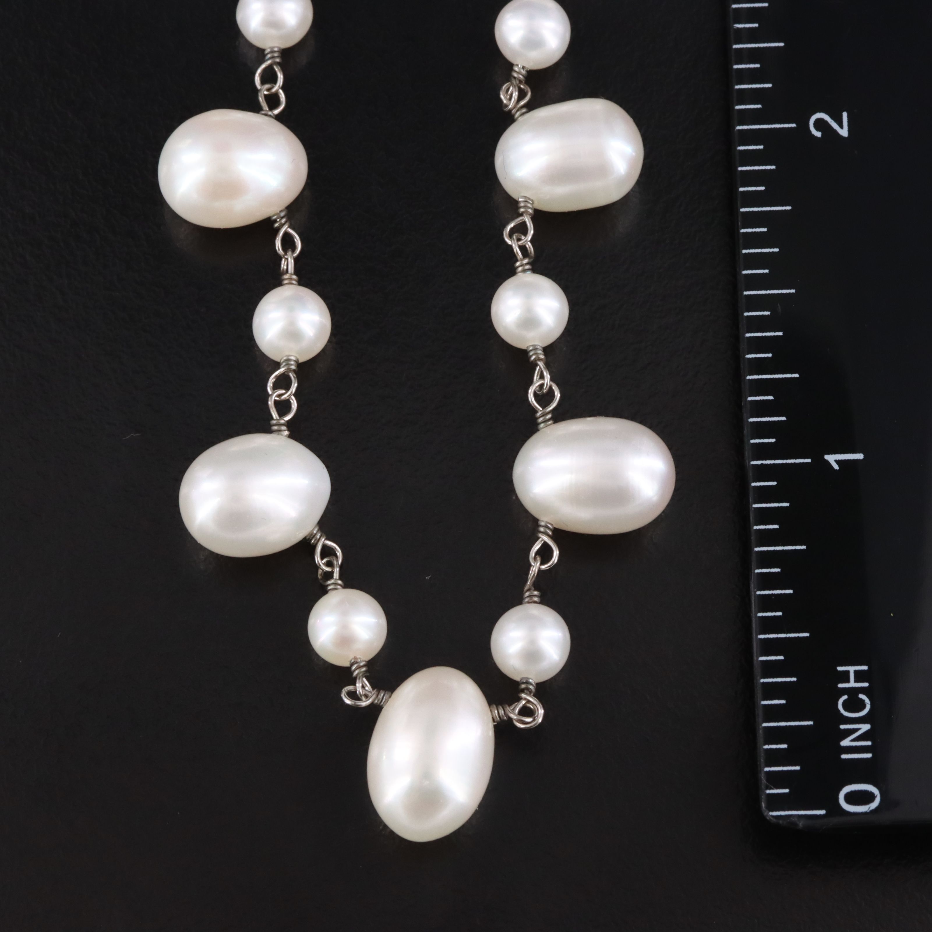 Sterling Pearl Station Necklace