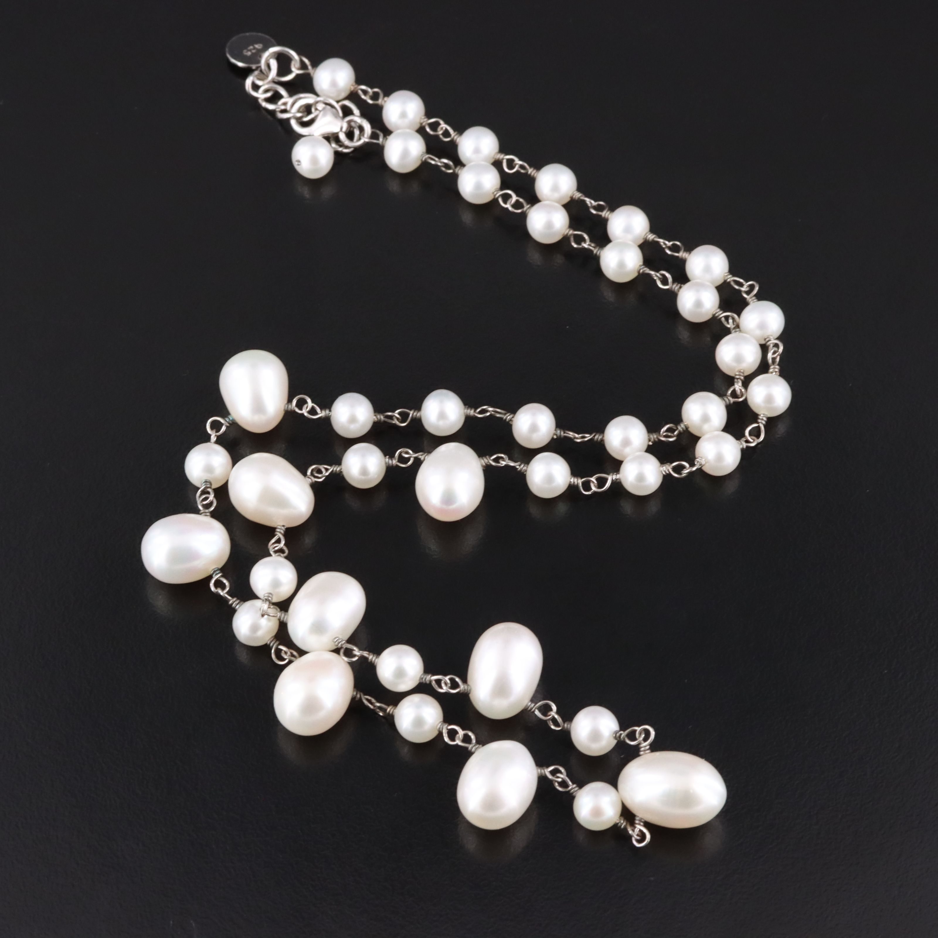 Sterling Pearl Station Necklace