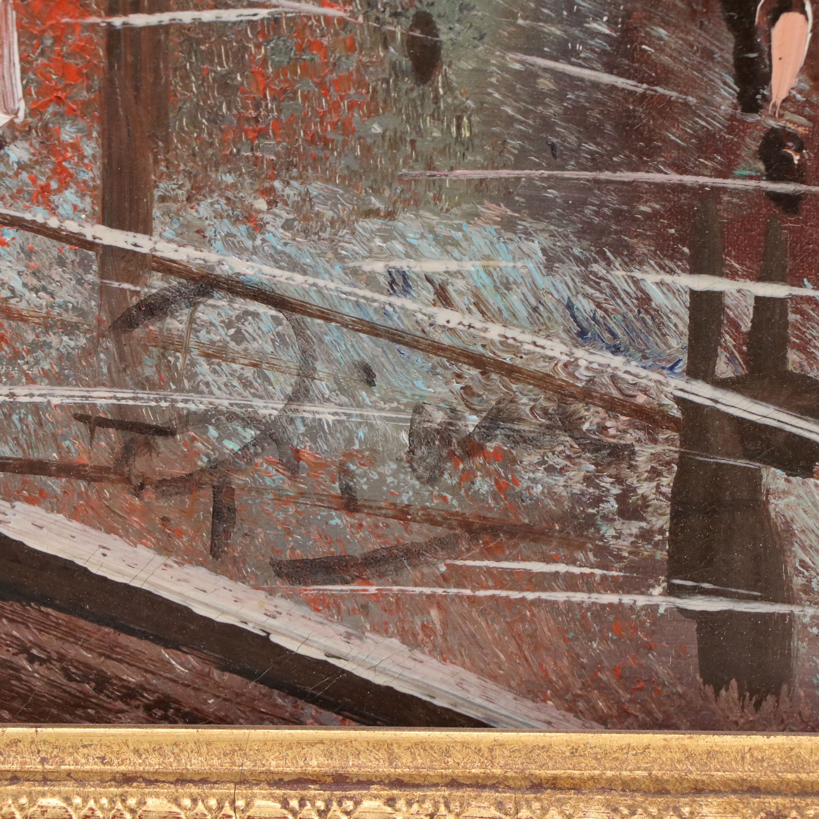 Impressionistic Oil Painting of European Village Street, Mid to Late 20th C.