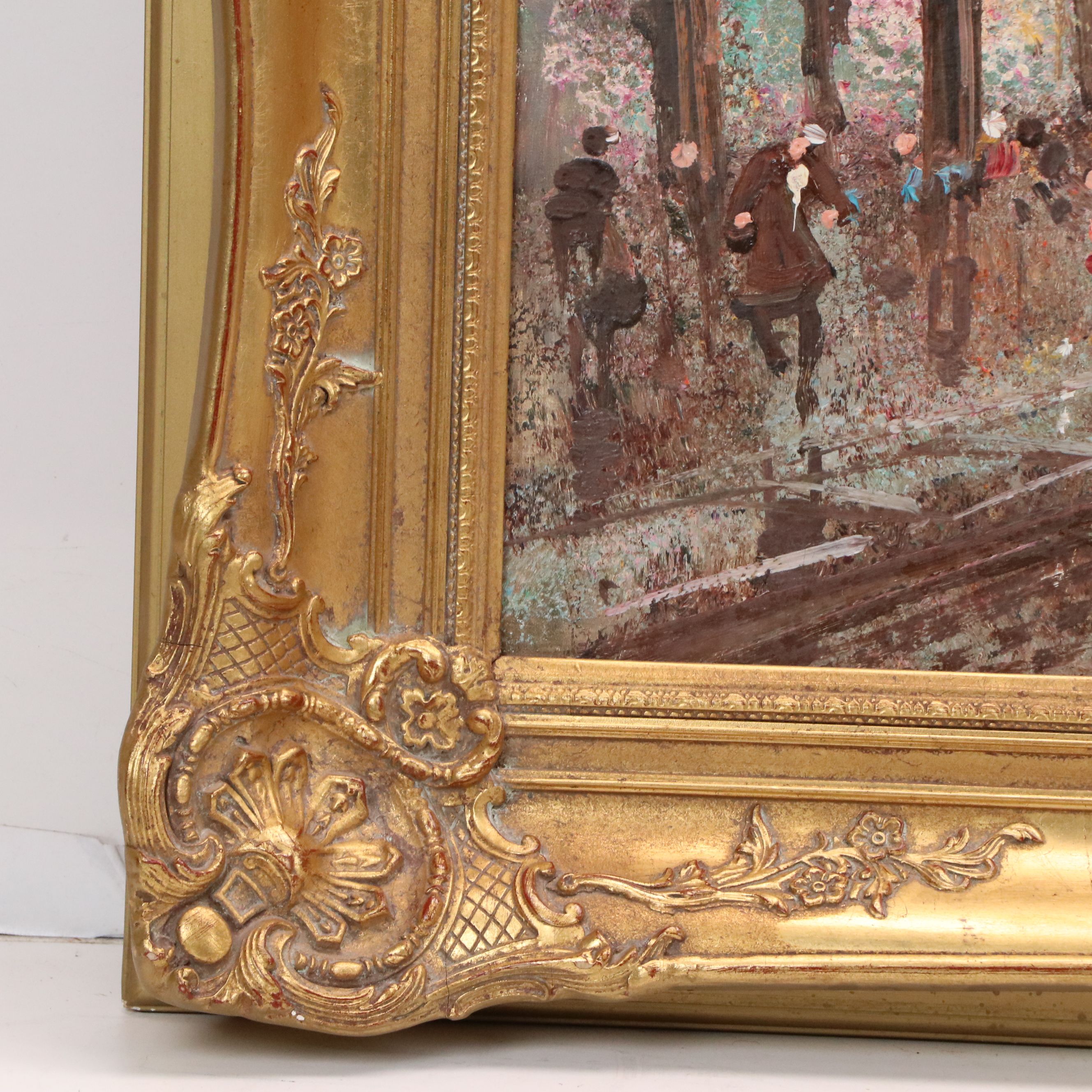 Impressionistic Oil Painting of European Village Street, Mid to Late 20th C.