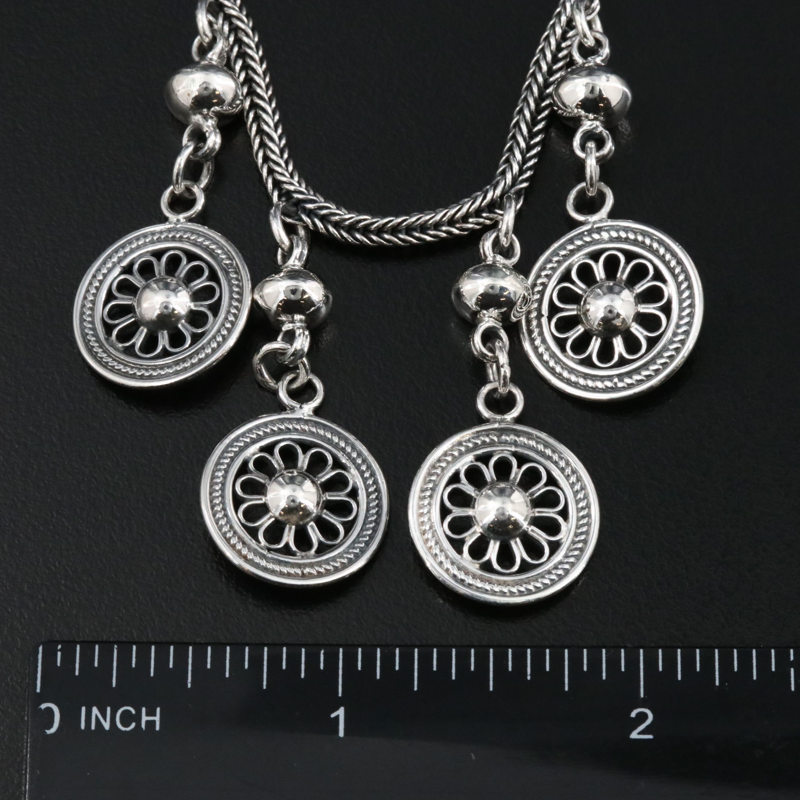 Sterling Foxtail Chain and Medallion Fringe Necklace