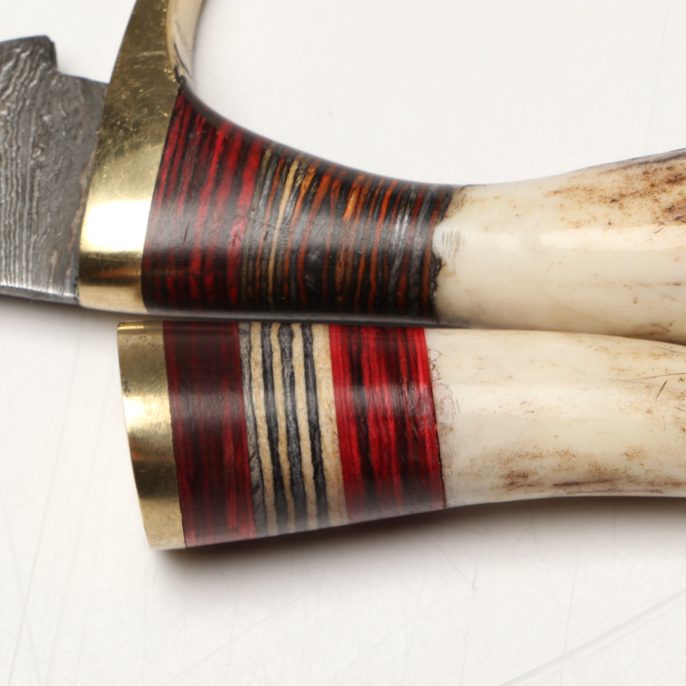 Damascus Steel Skinner and Hunting Knives in Leather Scabbards