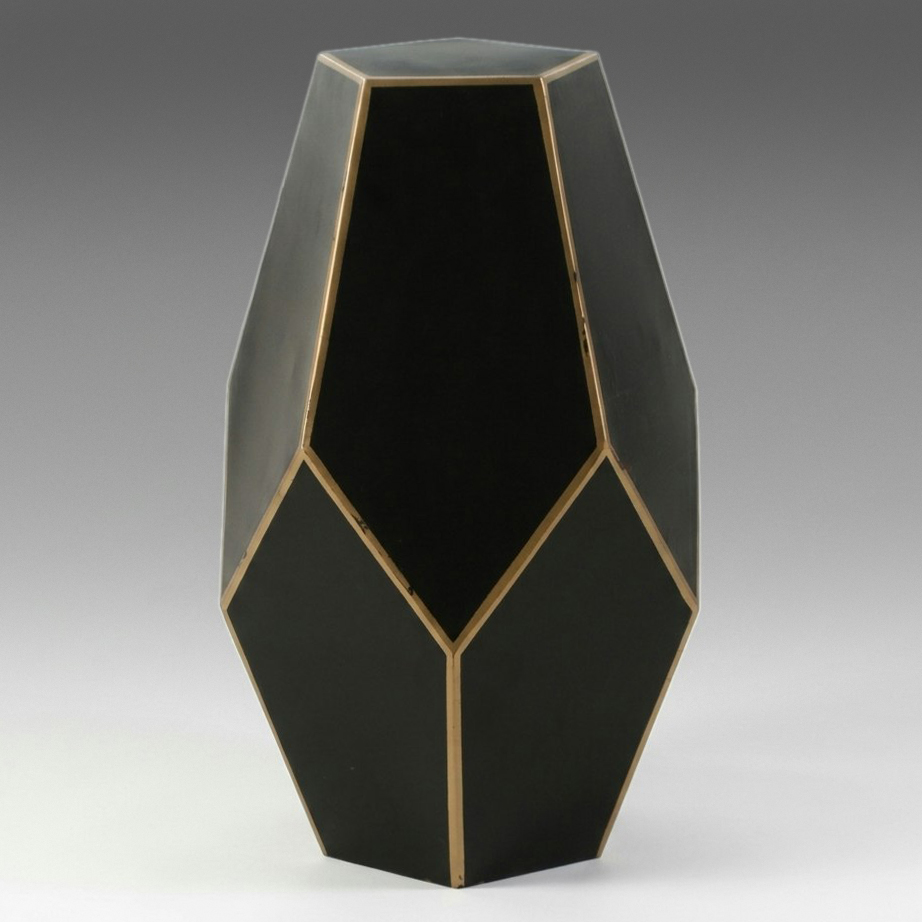 Contemporary Geometric Black and Gold Metal Pedestal