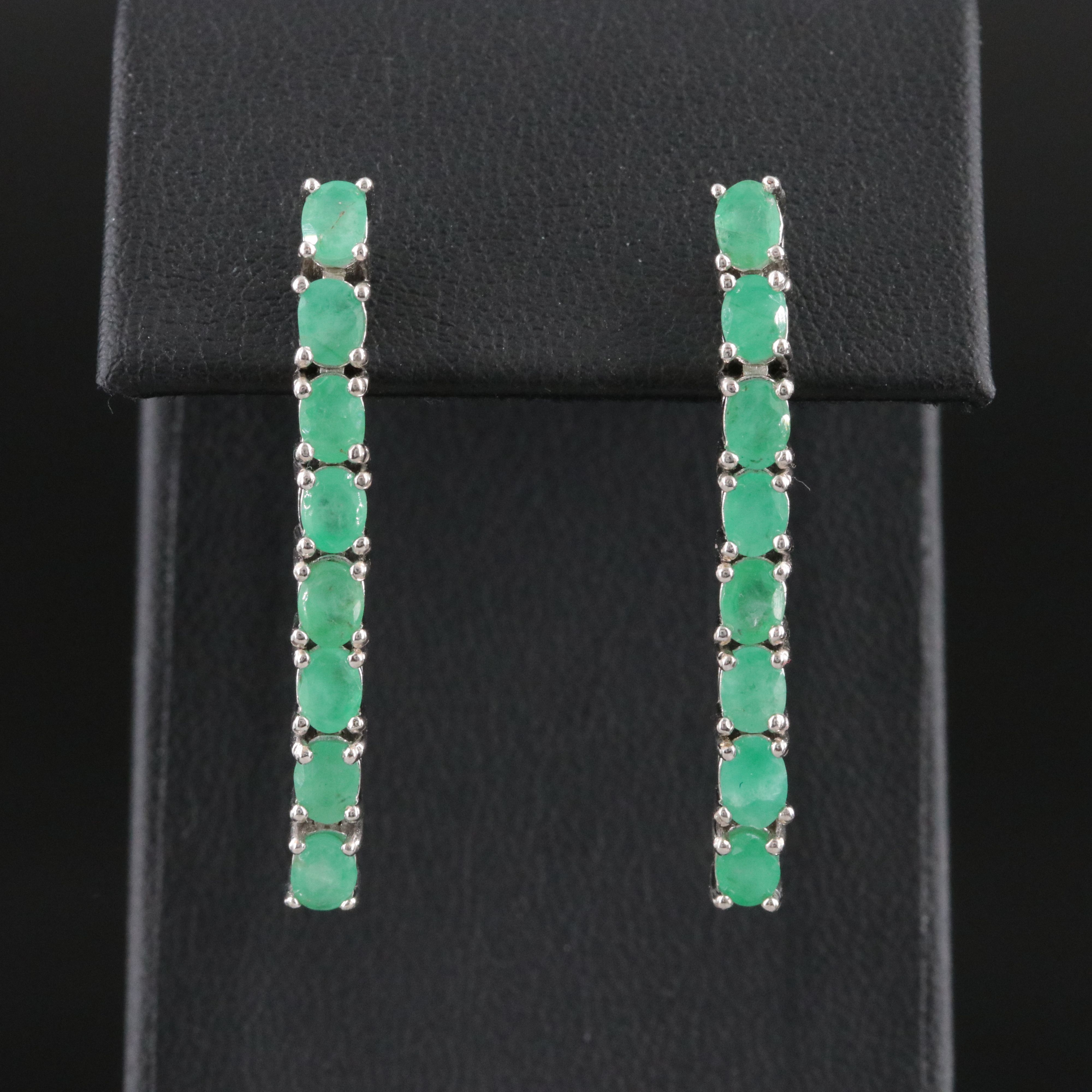 Sterling Emerald Bar Drop Earrings