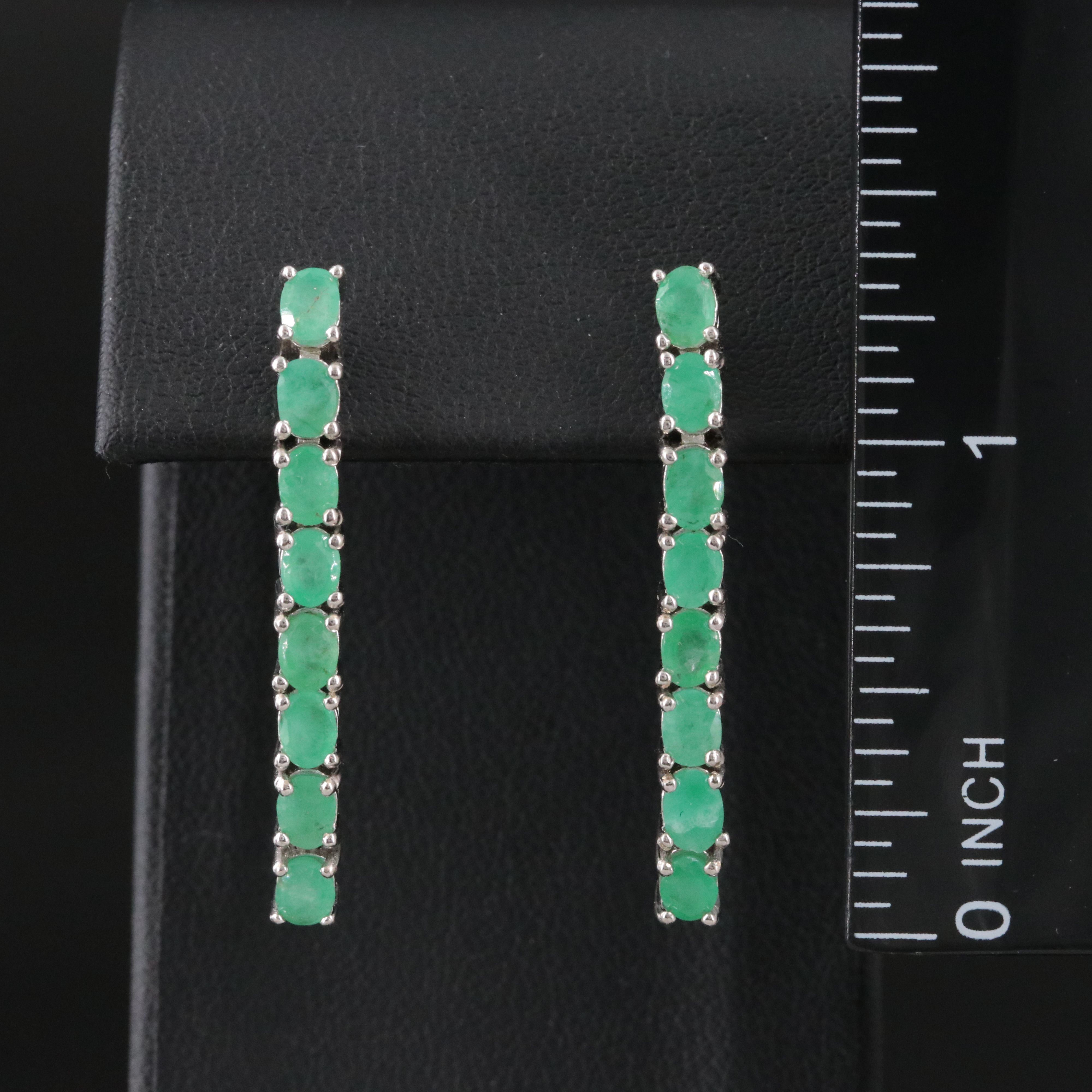 Sterling Emerald Bar Drop Earrings