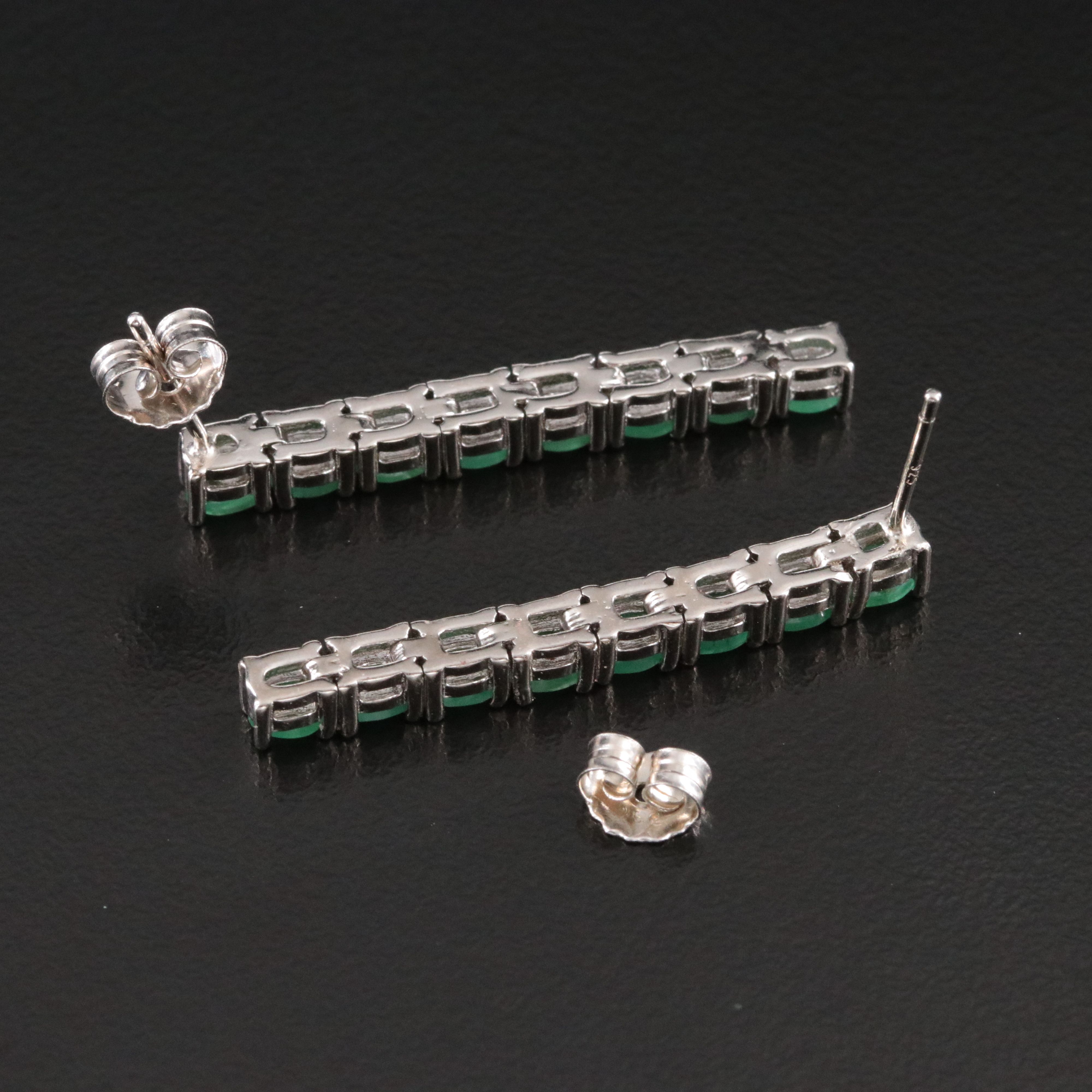 Sterling Emerald Bar Drop Earrings