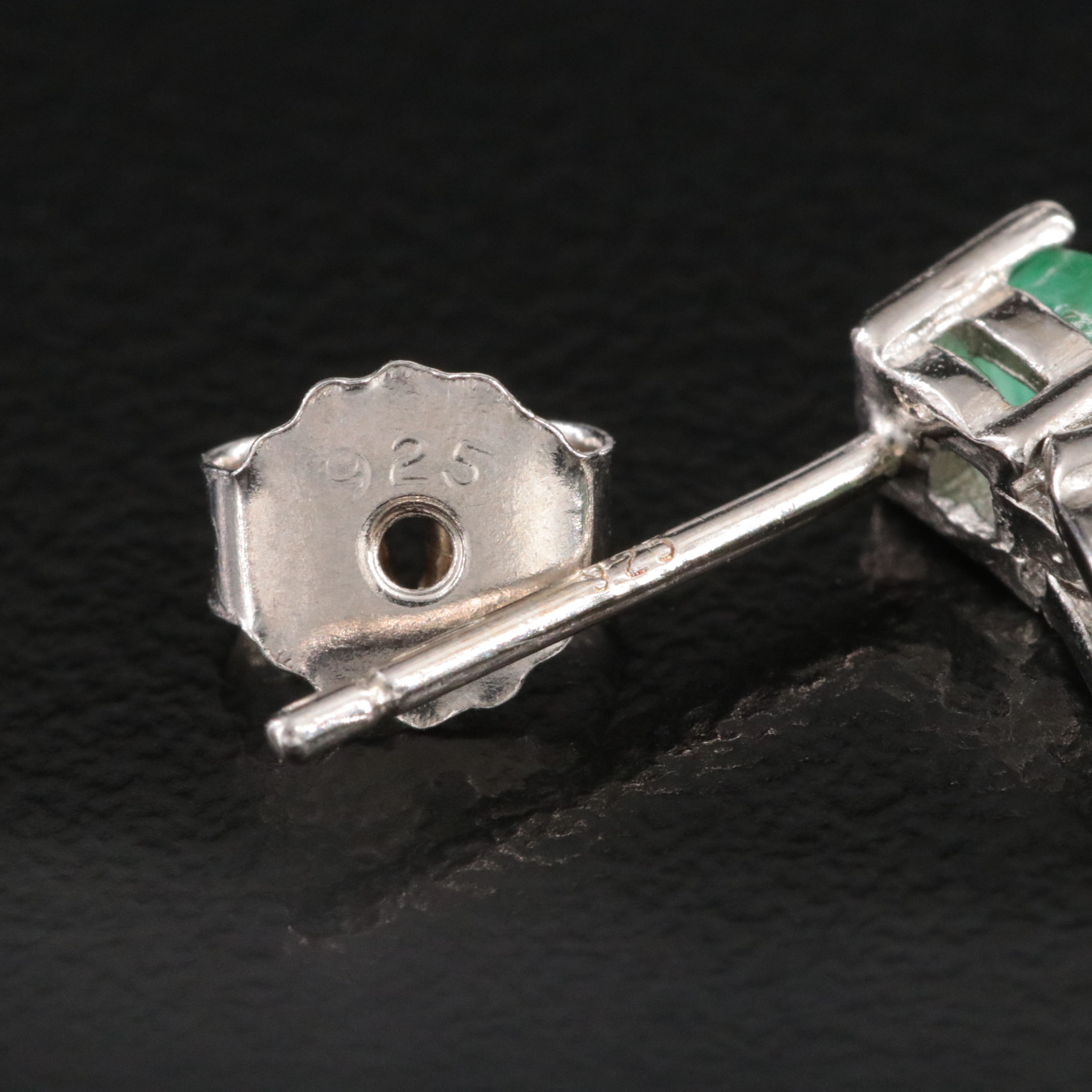 Sterling Emerald Bar Drop Earrings