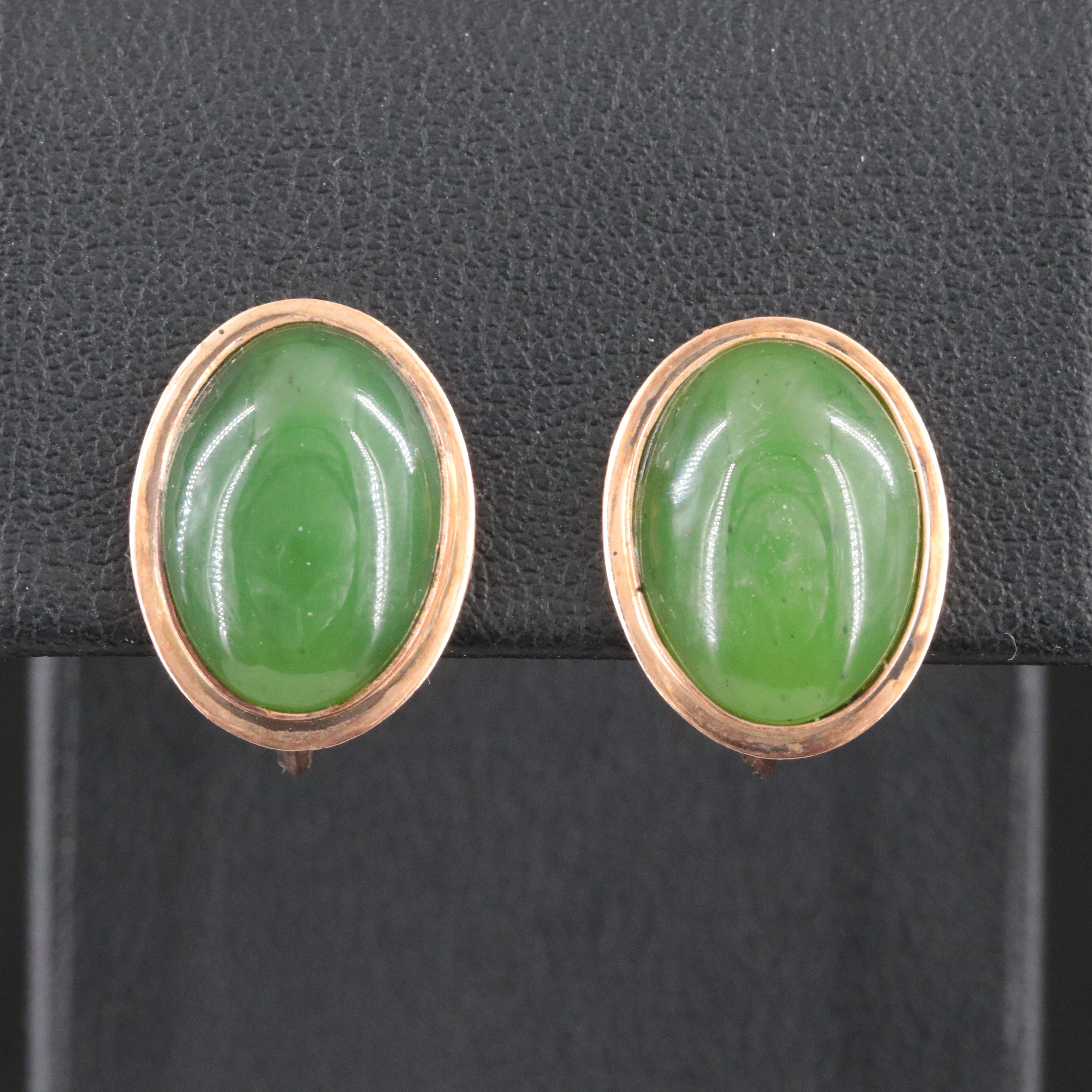 Vintage 10K Rose Gold Nephrite Earrings
