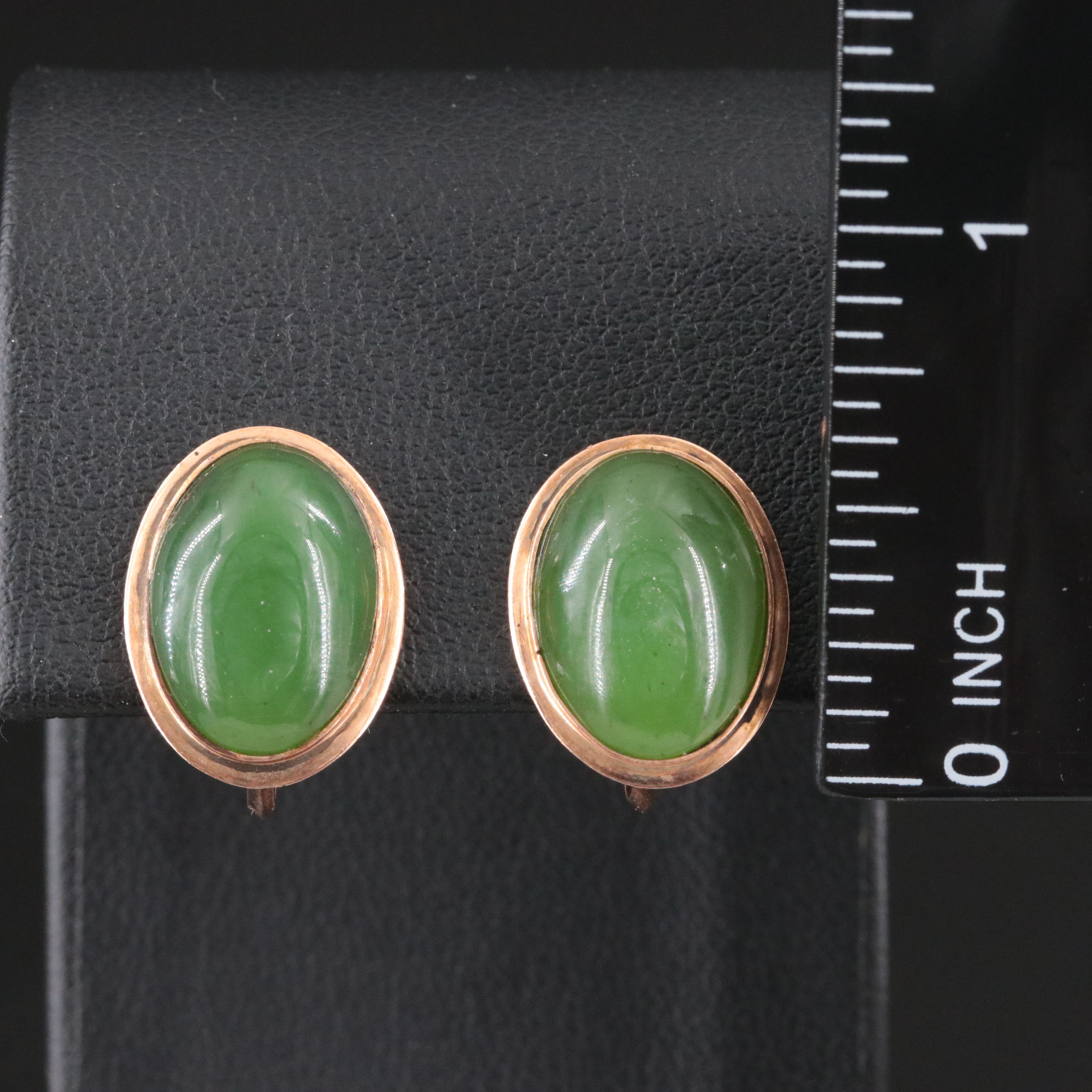 Vintage 10K Rose Gold Nephrite Earrings