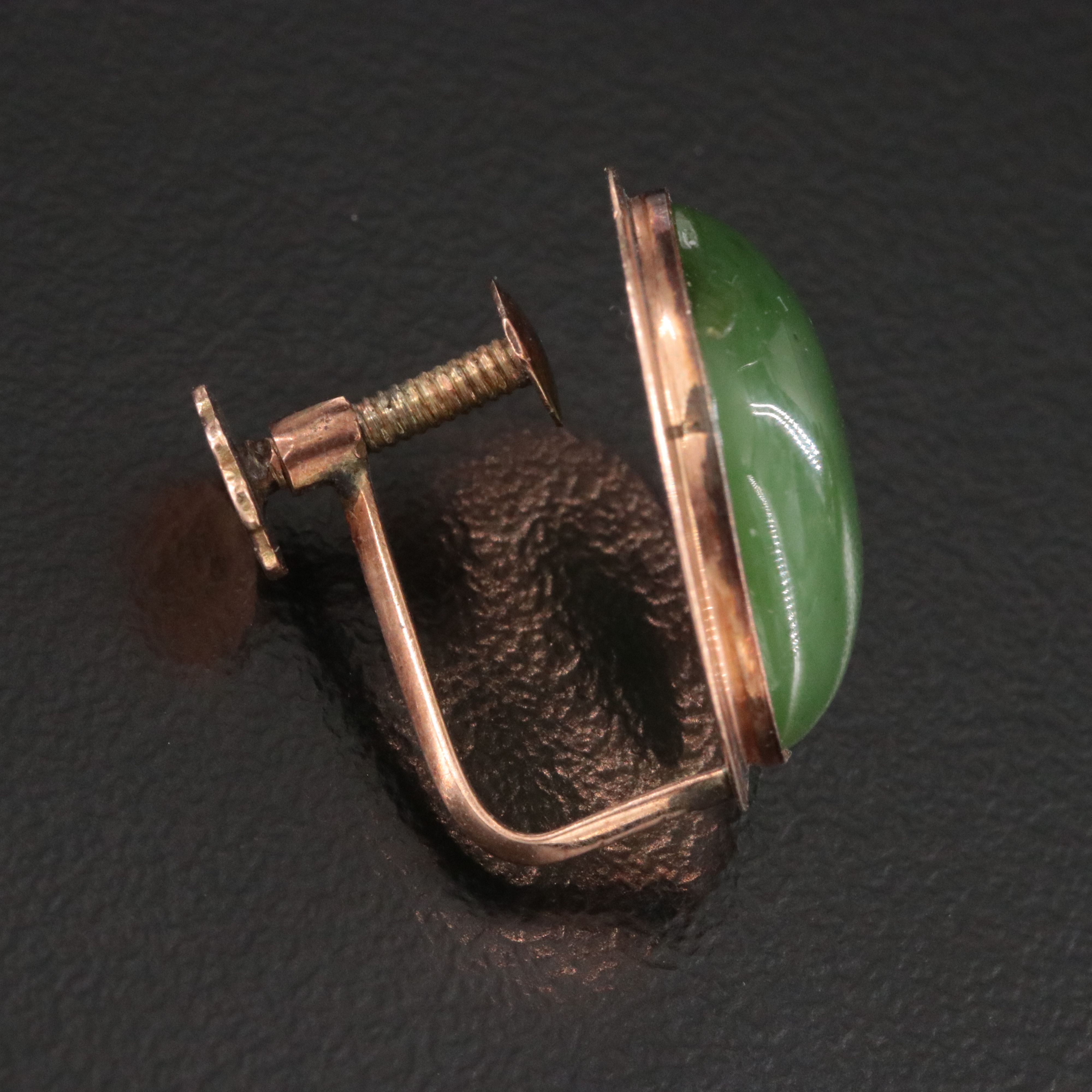 Vintage 10K Rose Gold Nephrite Earrings