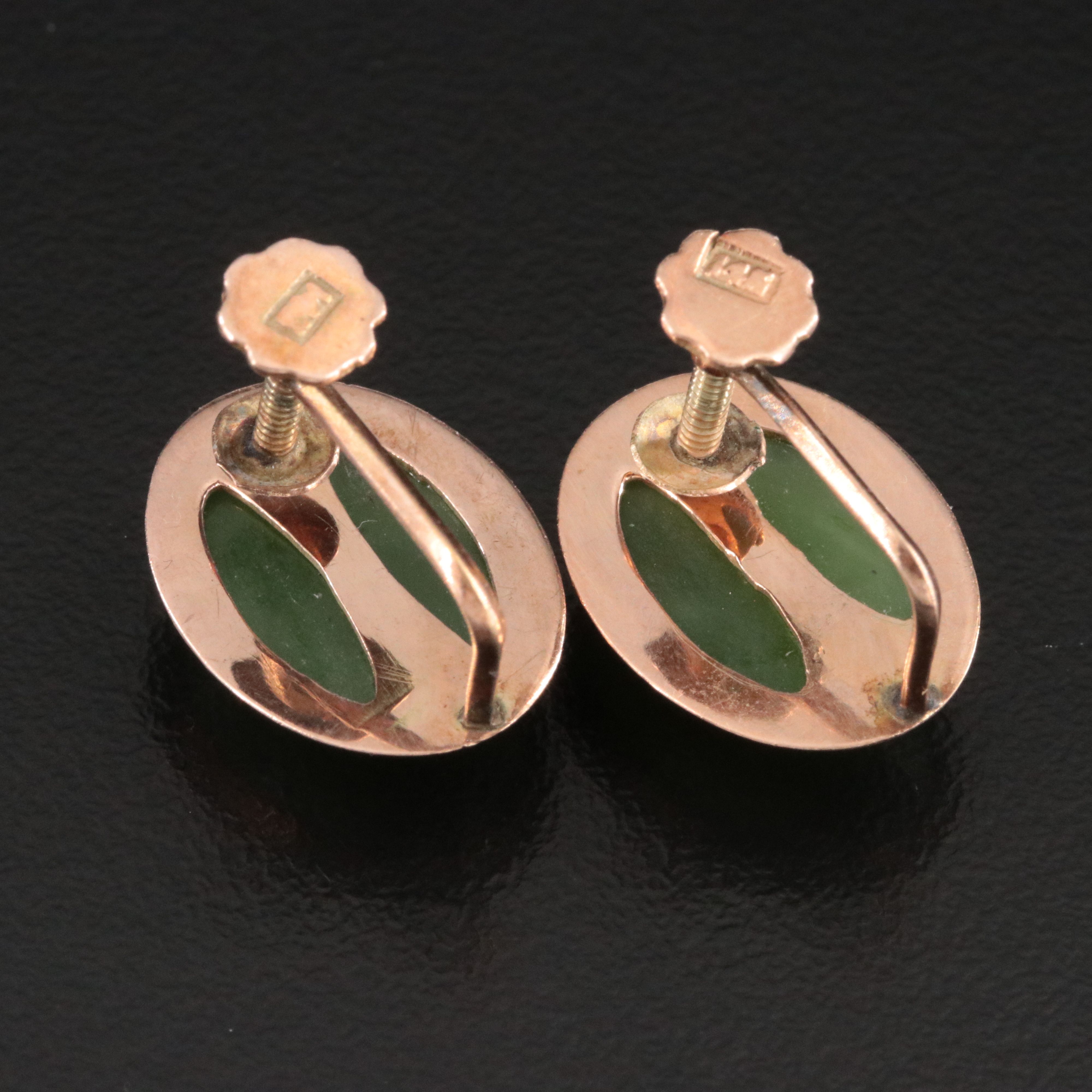 Vintage 10K Rose Gold Nephrite Earrings