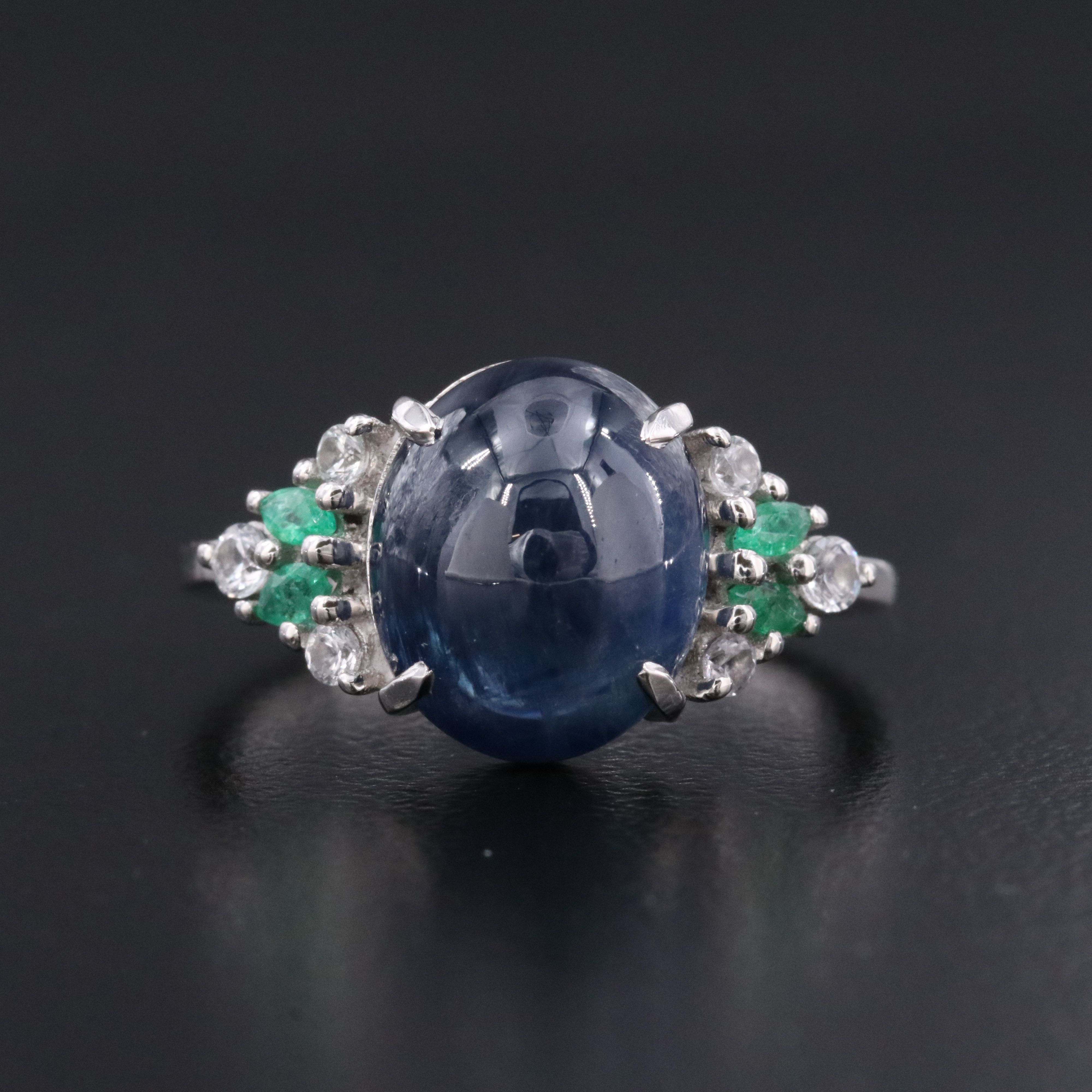 Platinum 5.85 CT Sapphire, Emerald, and White Sapphire Ring