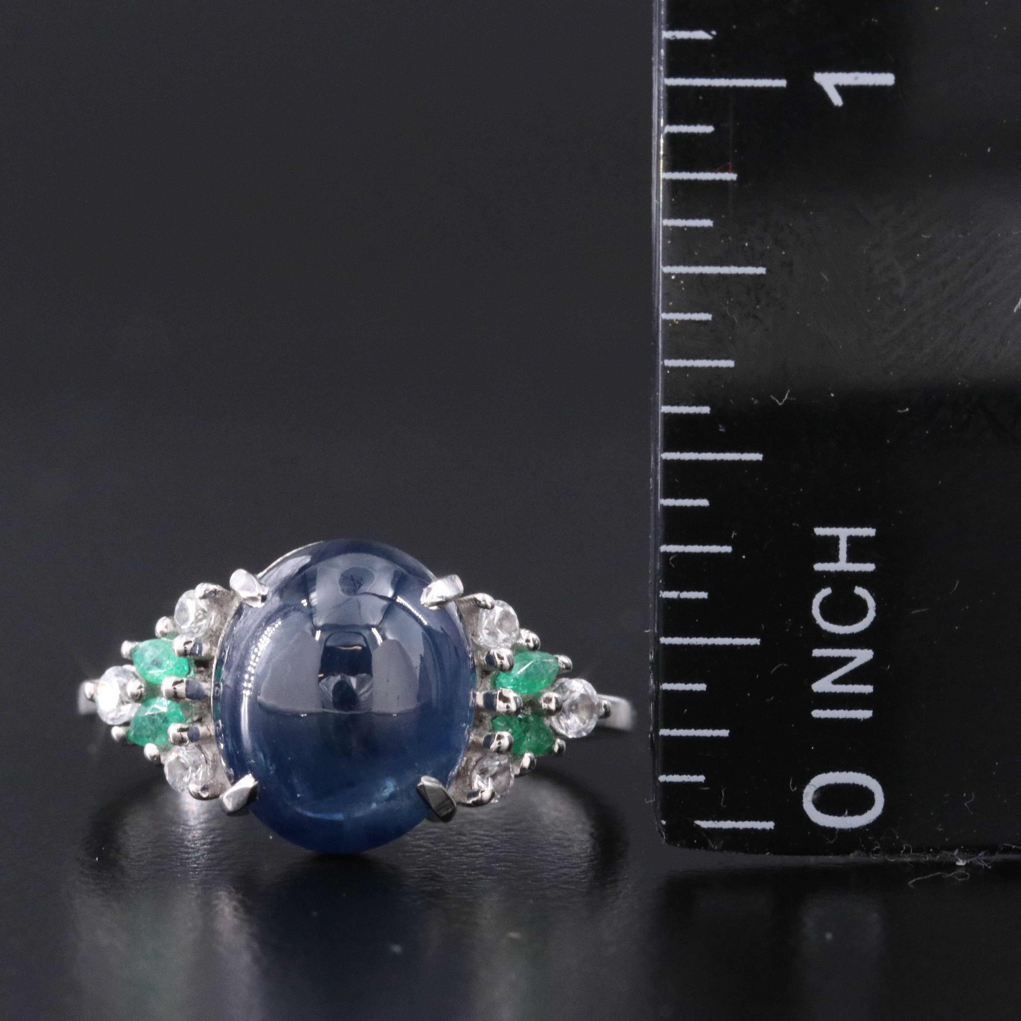 Platinum 5.85 CT Sapphire, Emerald, and White Sapphire Ring