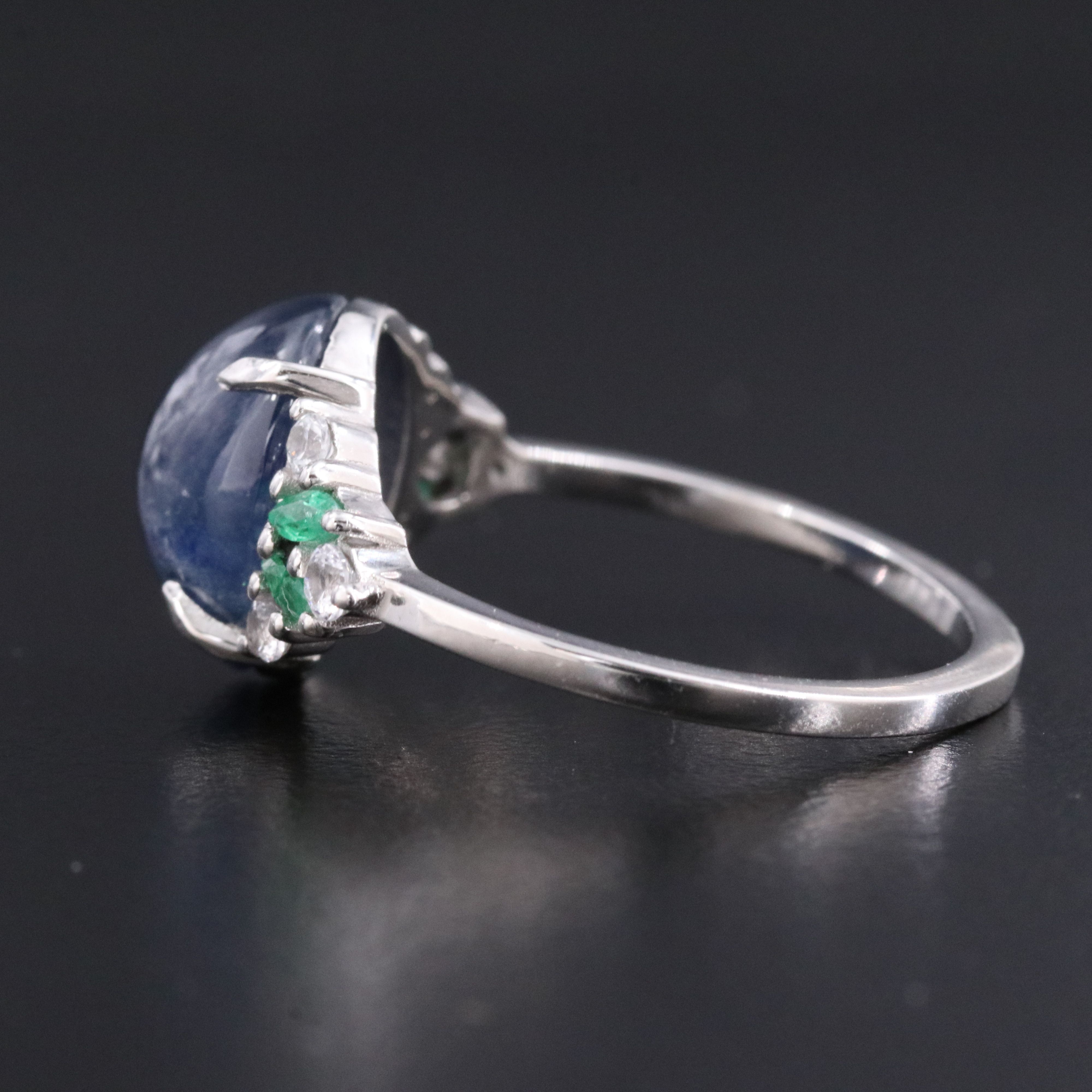 Platinum 5.85 CT Sapphire, Emerald, and White Sapphire Ring
