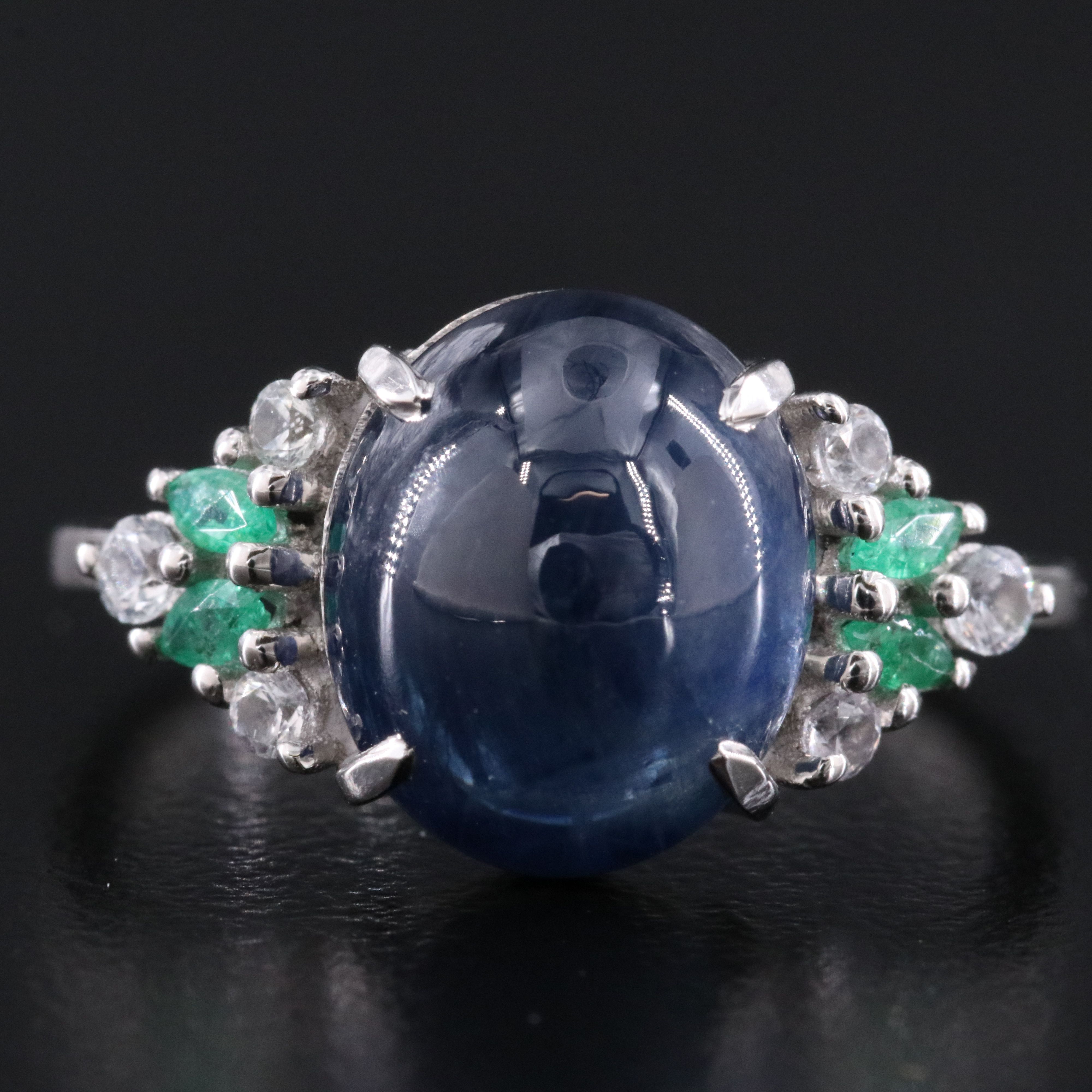 Platinum 5.85 CT Sapphire, Emerald, and White Sapphire Ring