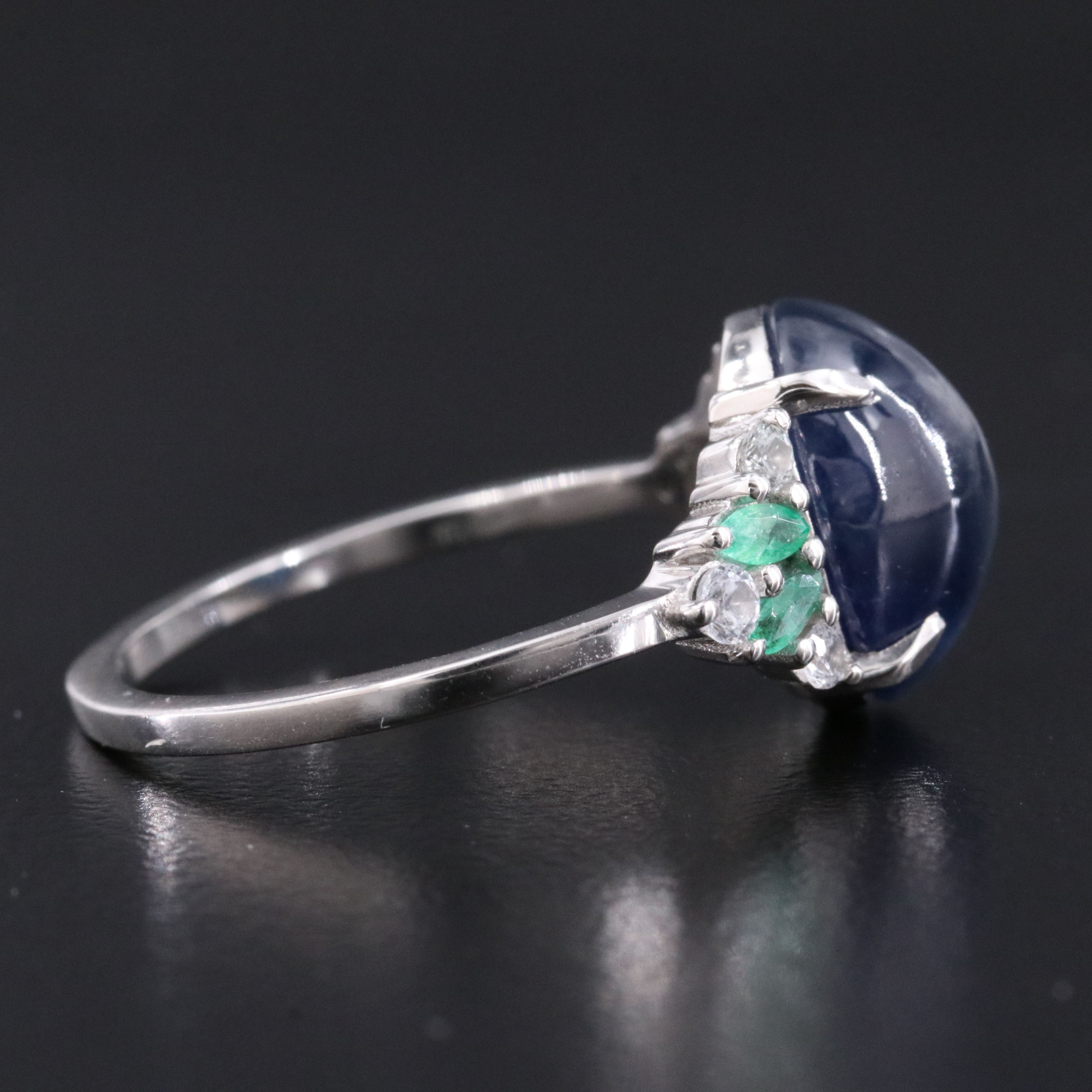 Platinum 5.85 CT Sapphire, Emerald, and White Sapphire Ring