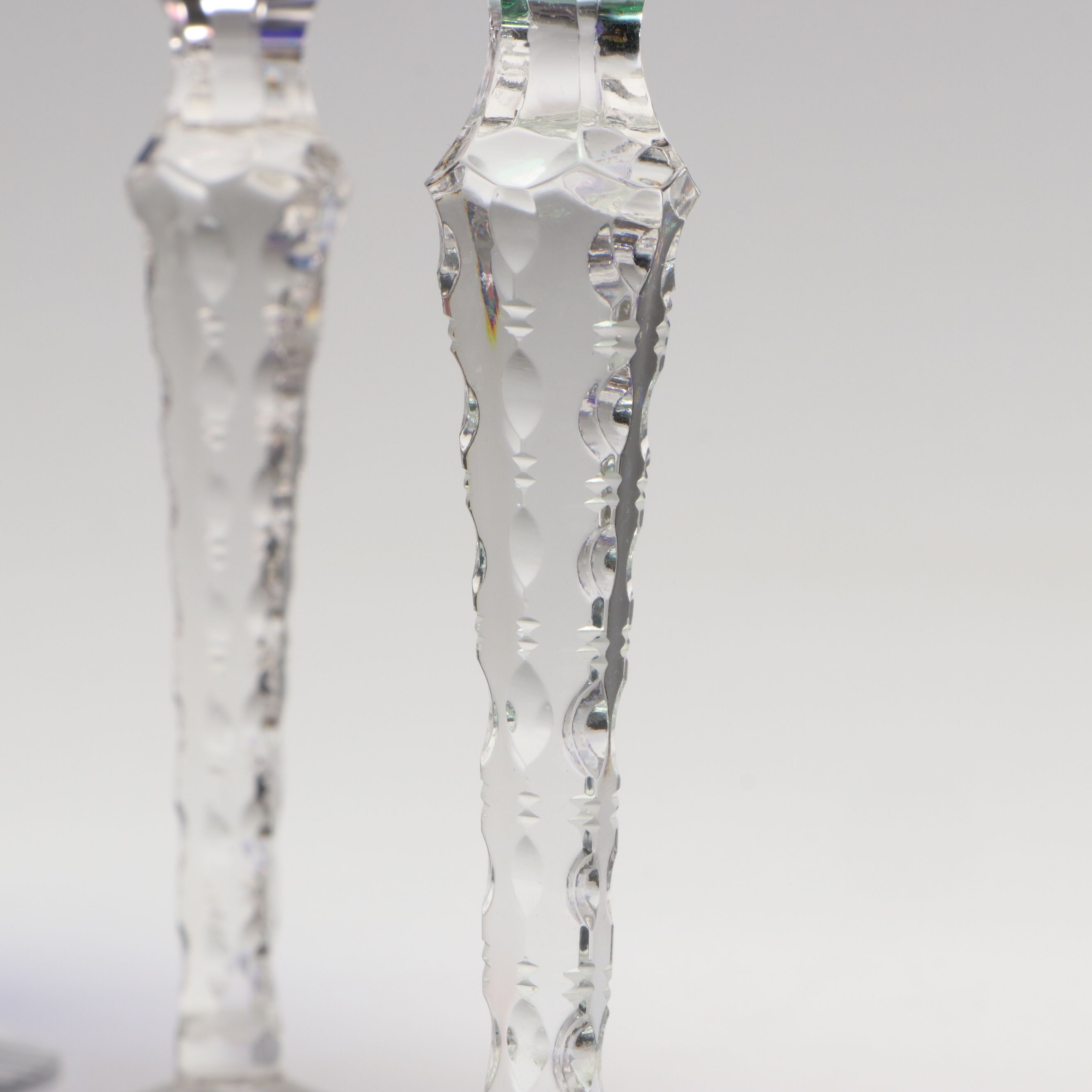 Bohemian Style Colored Crystal Decanter and Wine Glasses