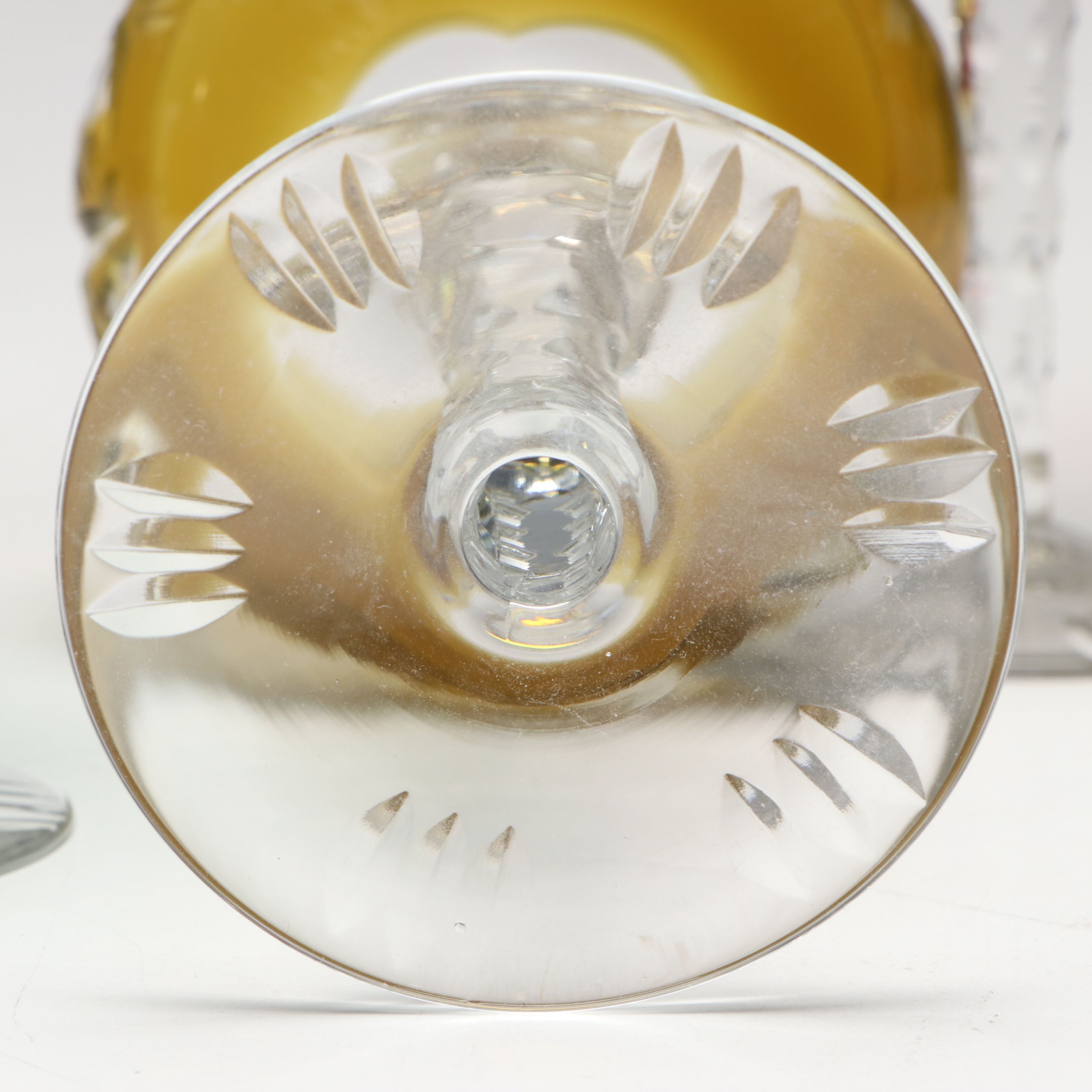 Bohemian Style Colored Crystal Decanter and Wine Glasses