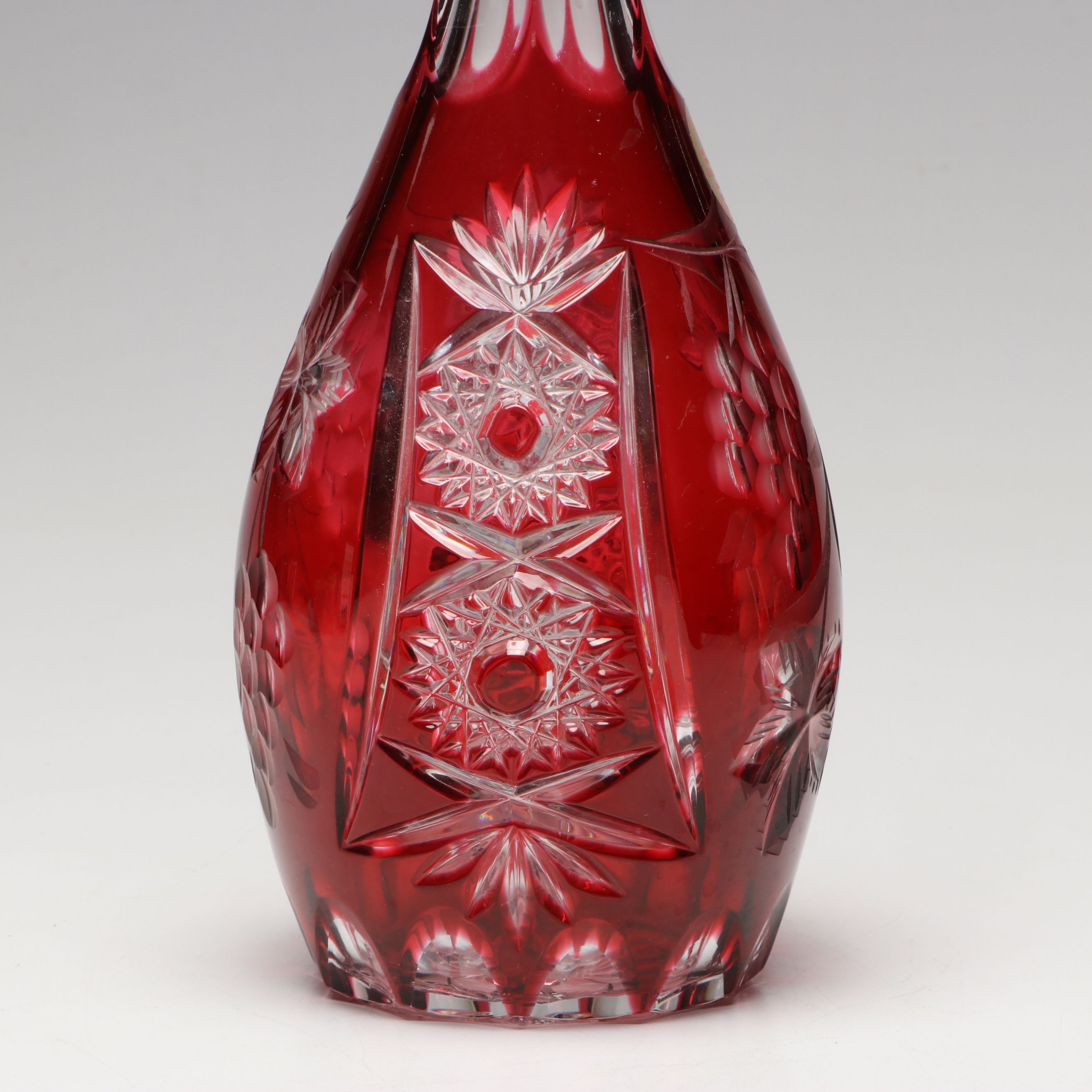 Bohemian Style Colored Crystal Decanter and Wine Glasses