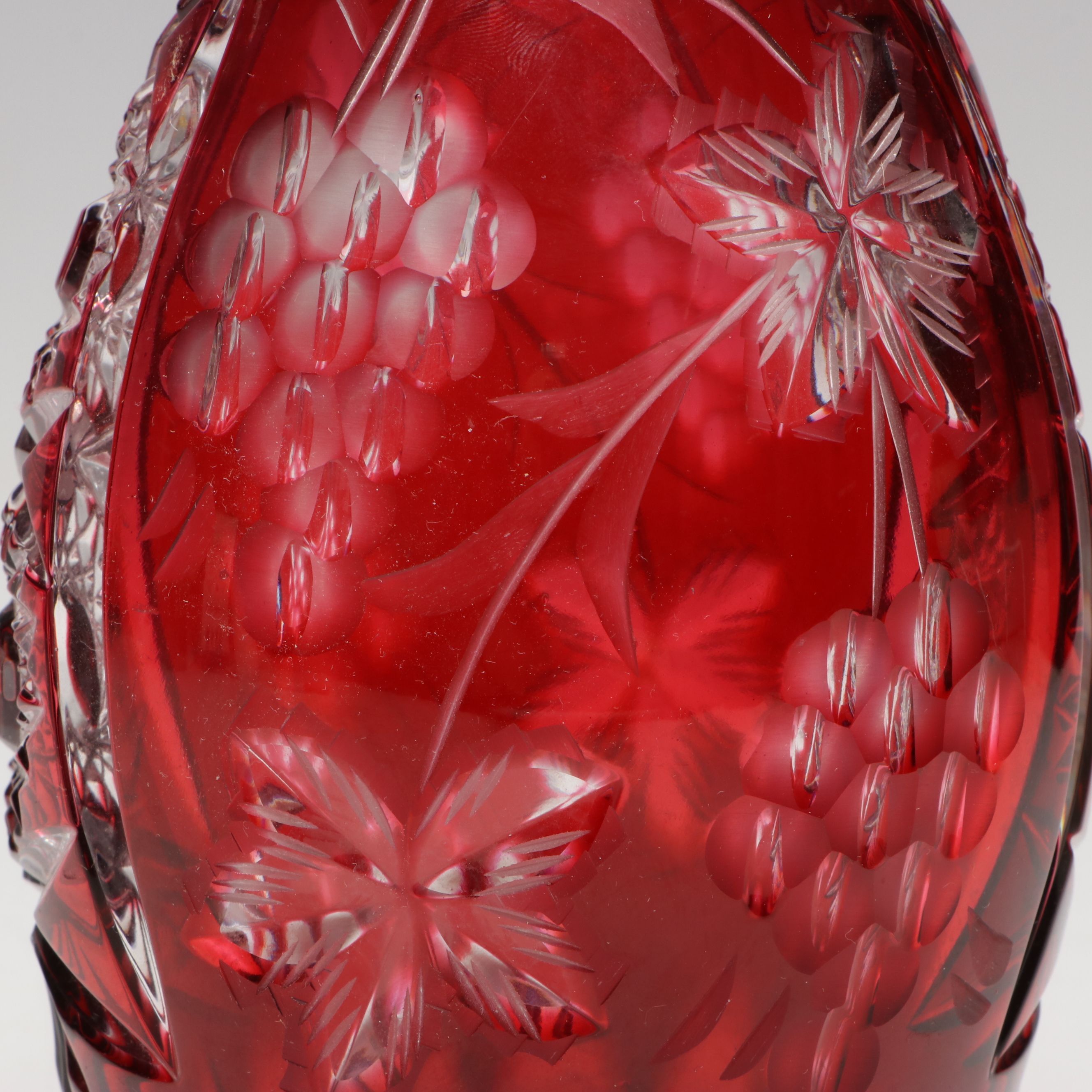 Bohemian Style Colored Crystal Decanter and Wine Glasses