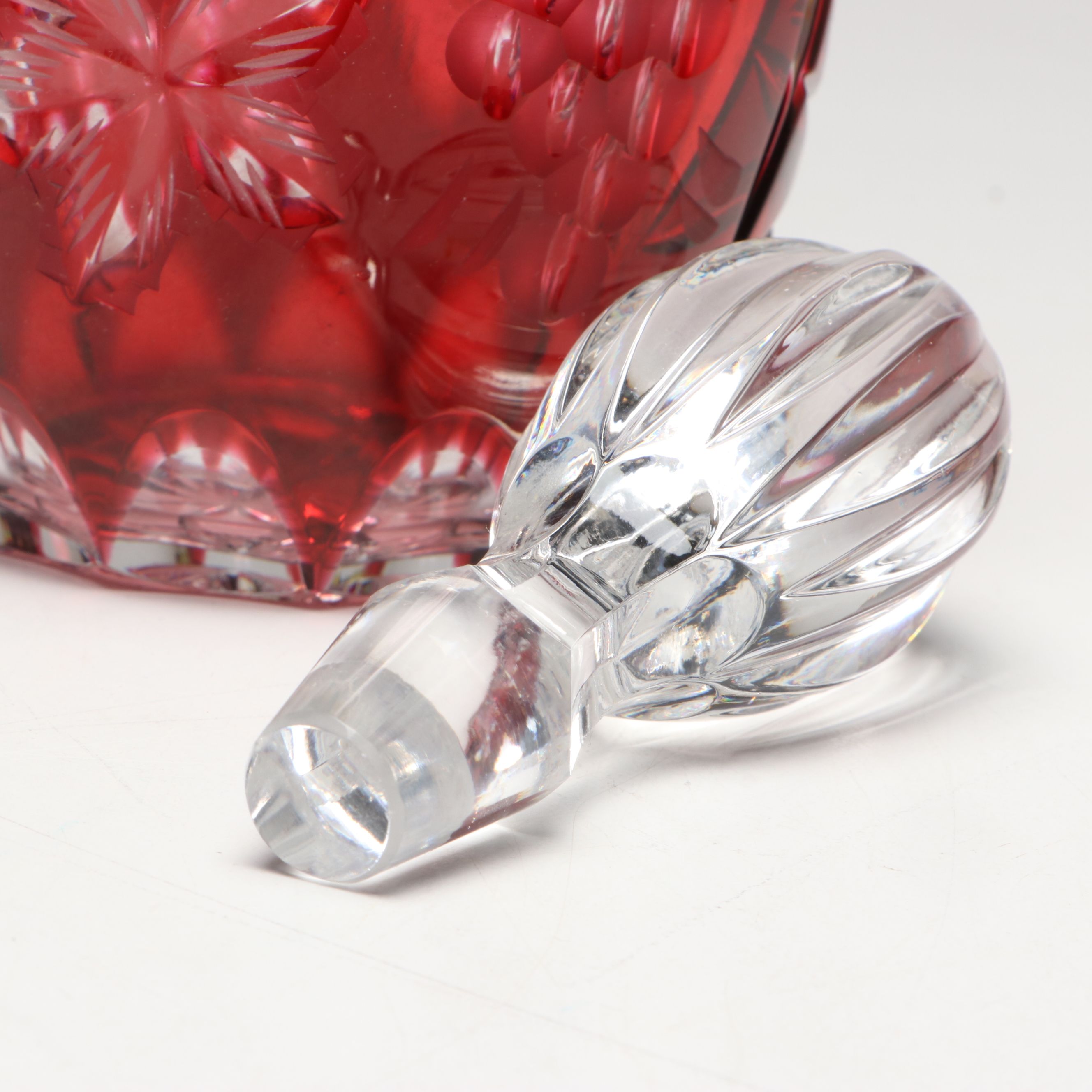 Bohemian Style Colored Crystal Decanter and Wine Glasses