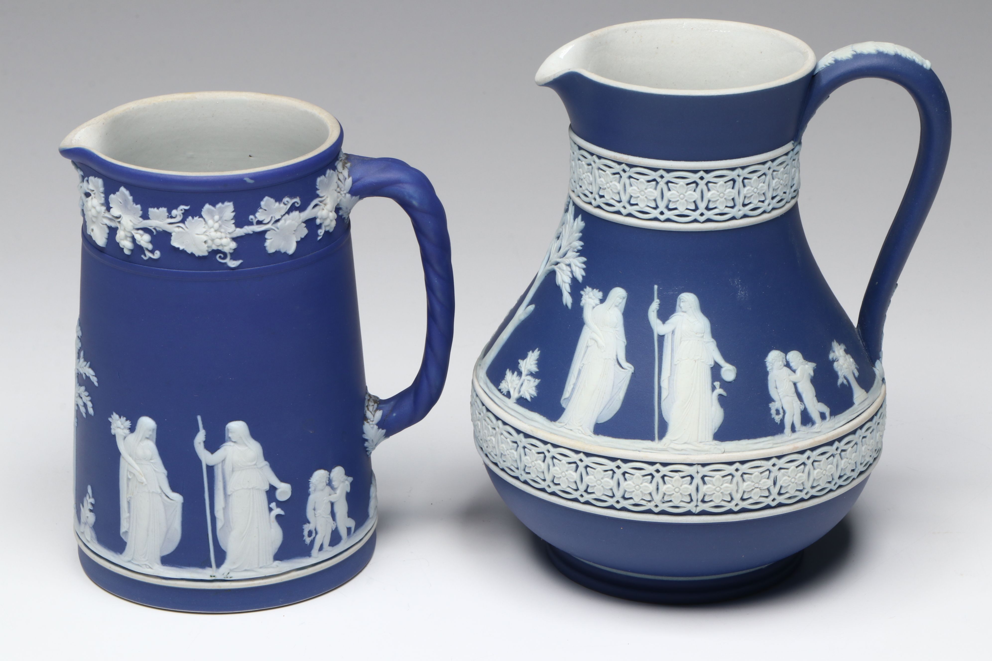 Antique Charles Ahrenfeldt Porcelain Salad Plates and Wedgwood Pitchers