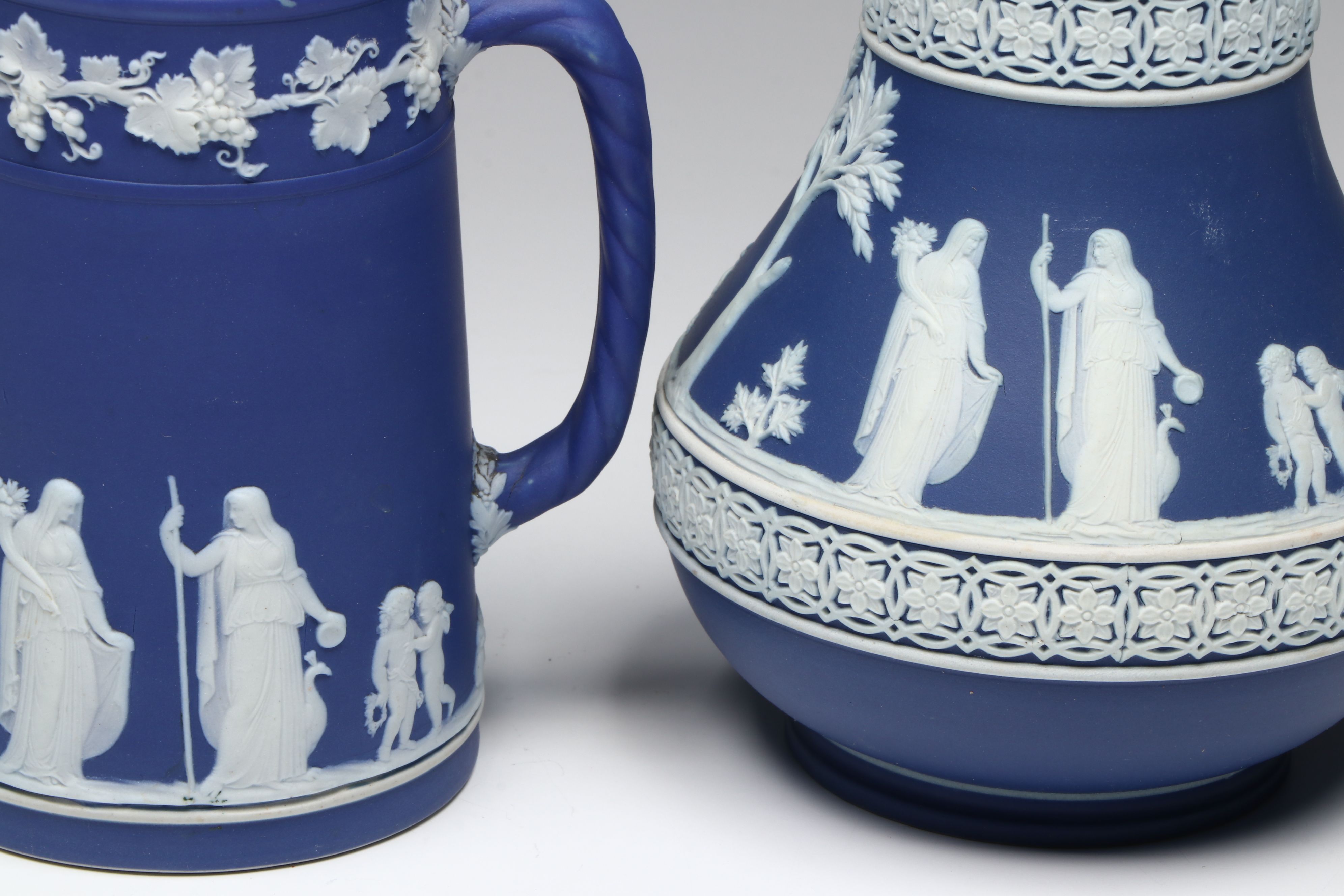 Antique Charles Ahrenfeldt Porcelain Salad Plates and Wedgwood Pitchers