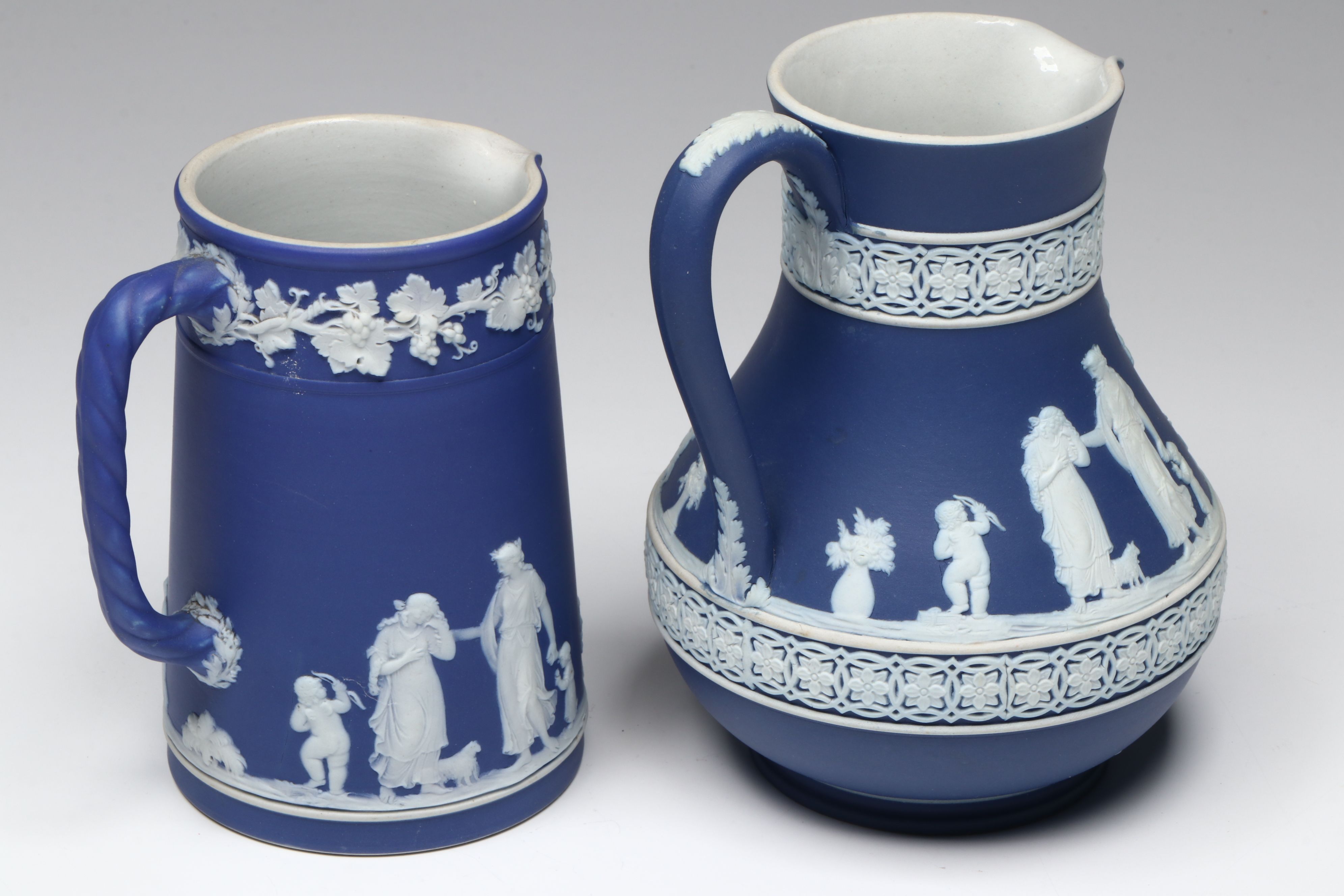 Antique Charles Ahrenfeldt Porcelain Salad Plates and Wedgwood Pitchers