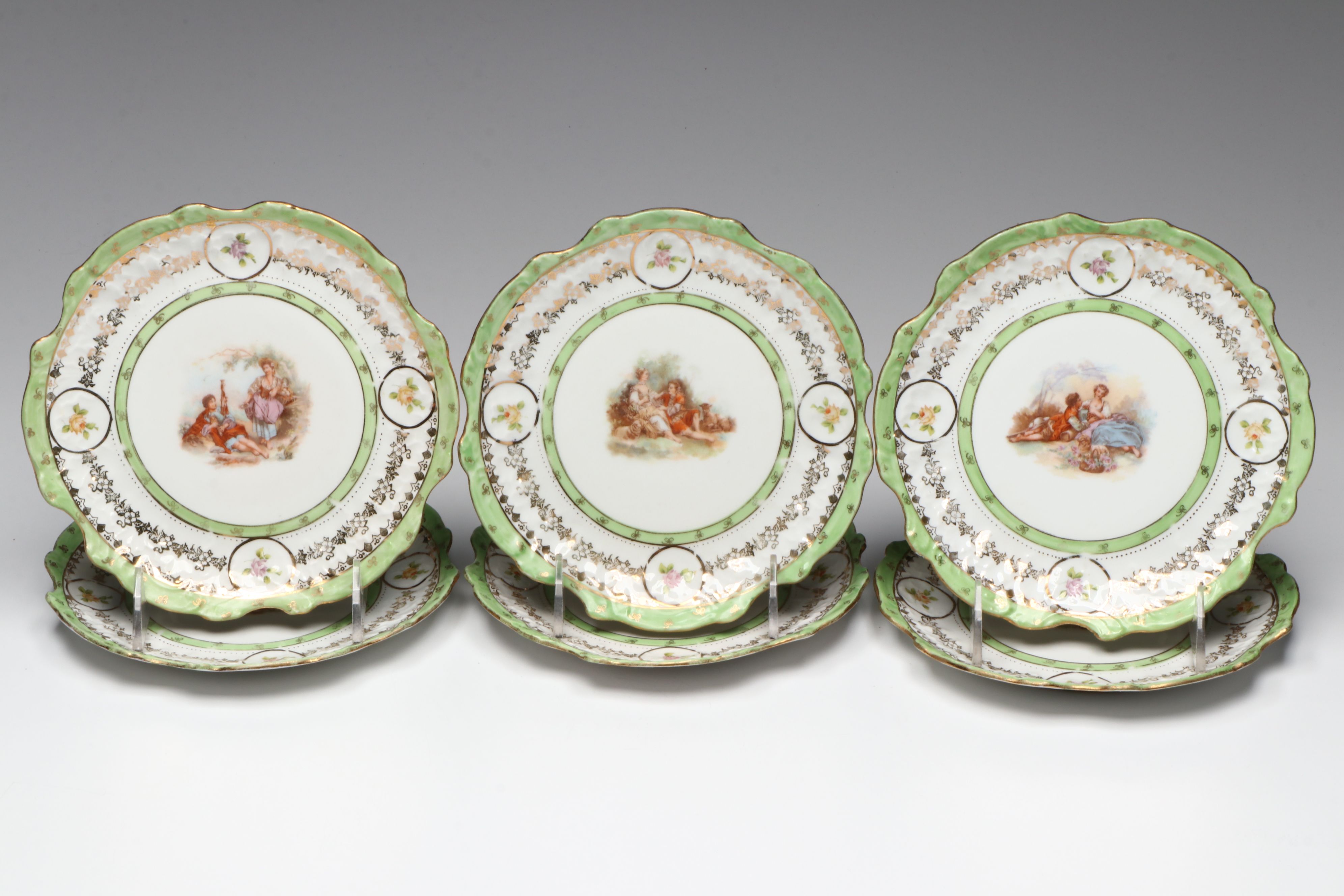 Antique Charles Ahrenfeldt Porcelain Salad Plates and Wedgwood Pitchers