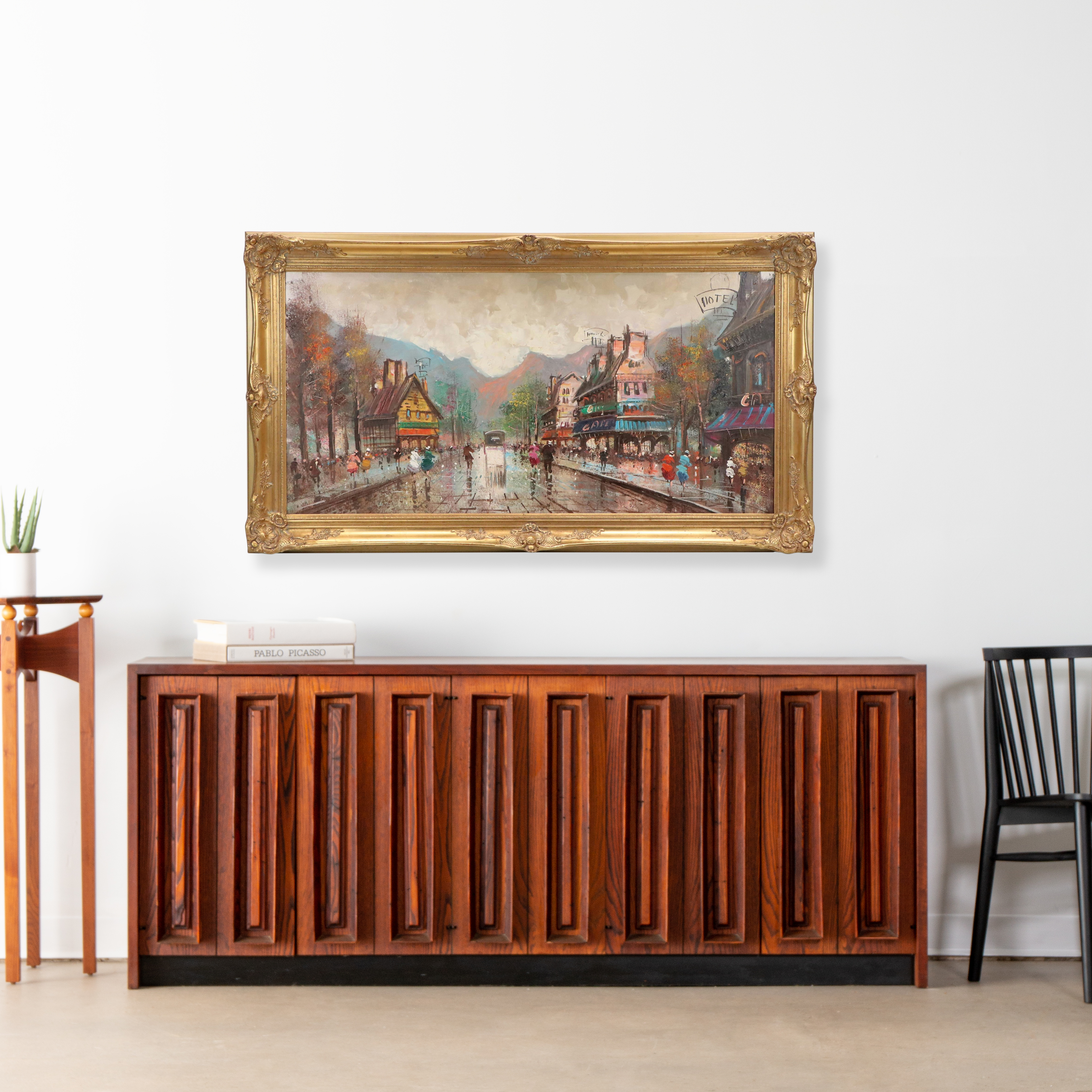 Impressionistic Oil Painting of European Village Street, Mid to Late 20th C.