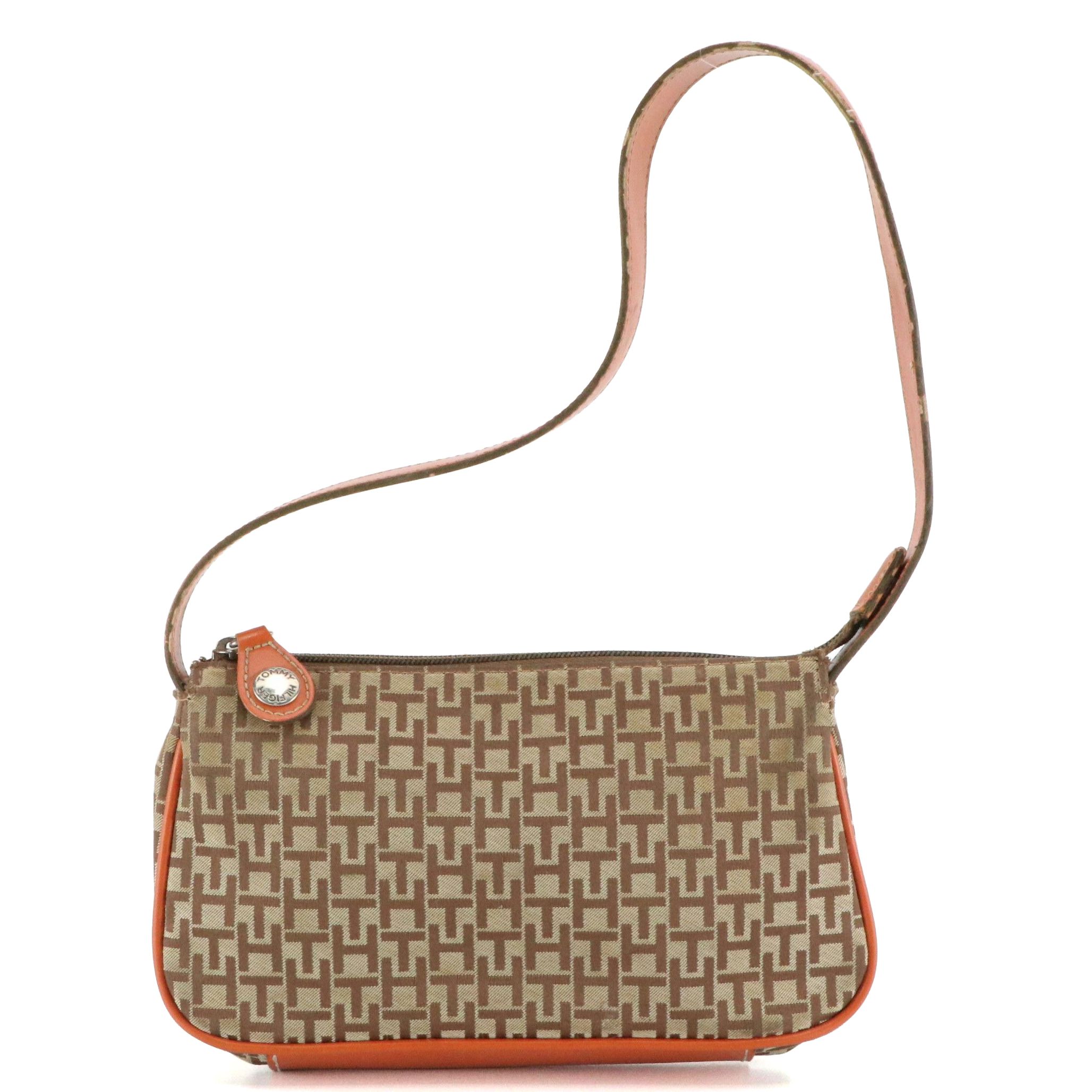 Tommy Hilfiger Small Shoulder Bag in Brown TH Monogram and Orange Faux-Leather