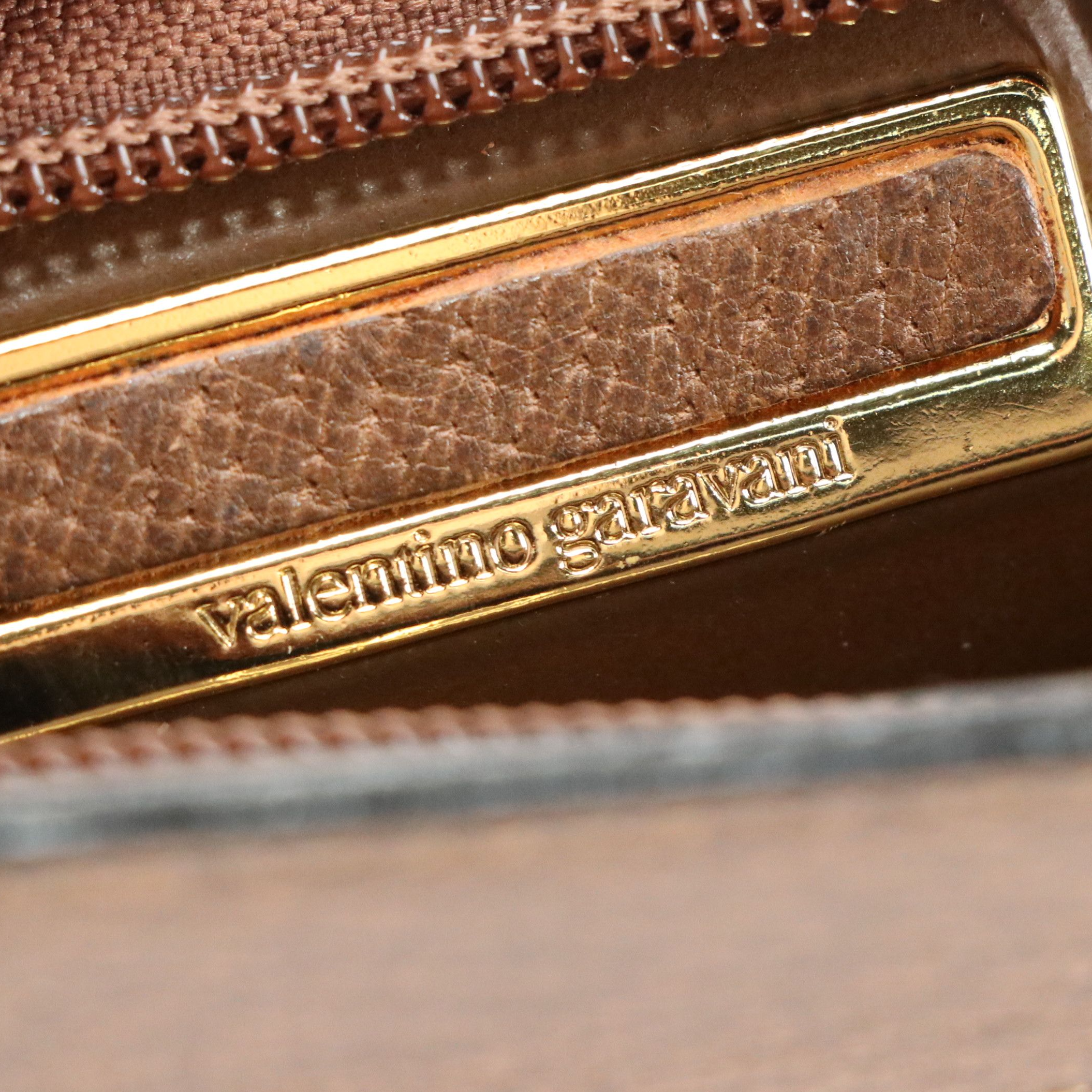 Valentino Garavani Zip Clutch in Brown Grained Leather