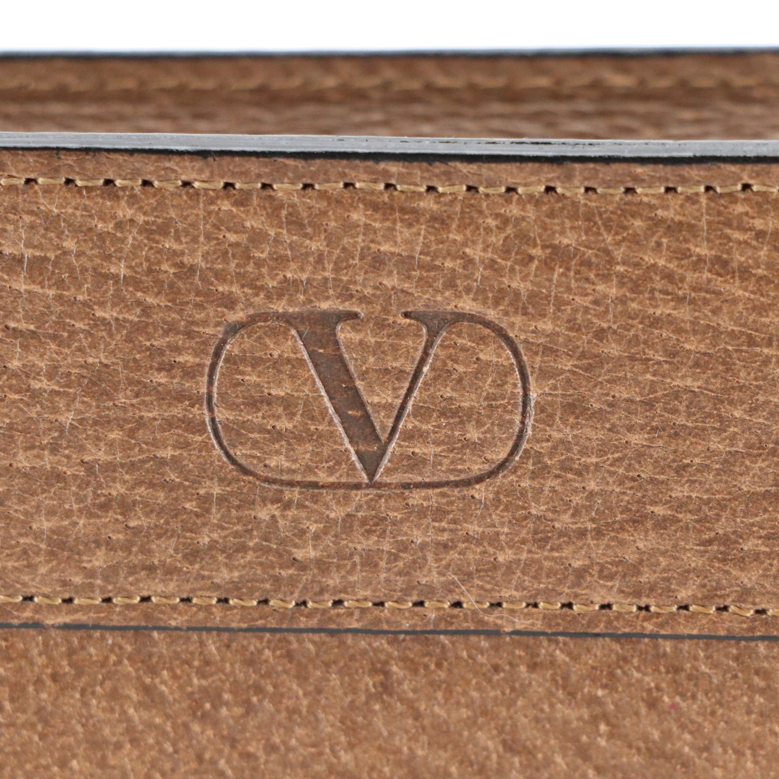 Valentino Garavani Zip Clutch in Brown Grained Leather