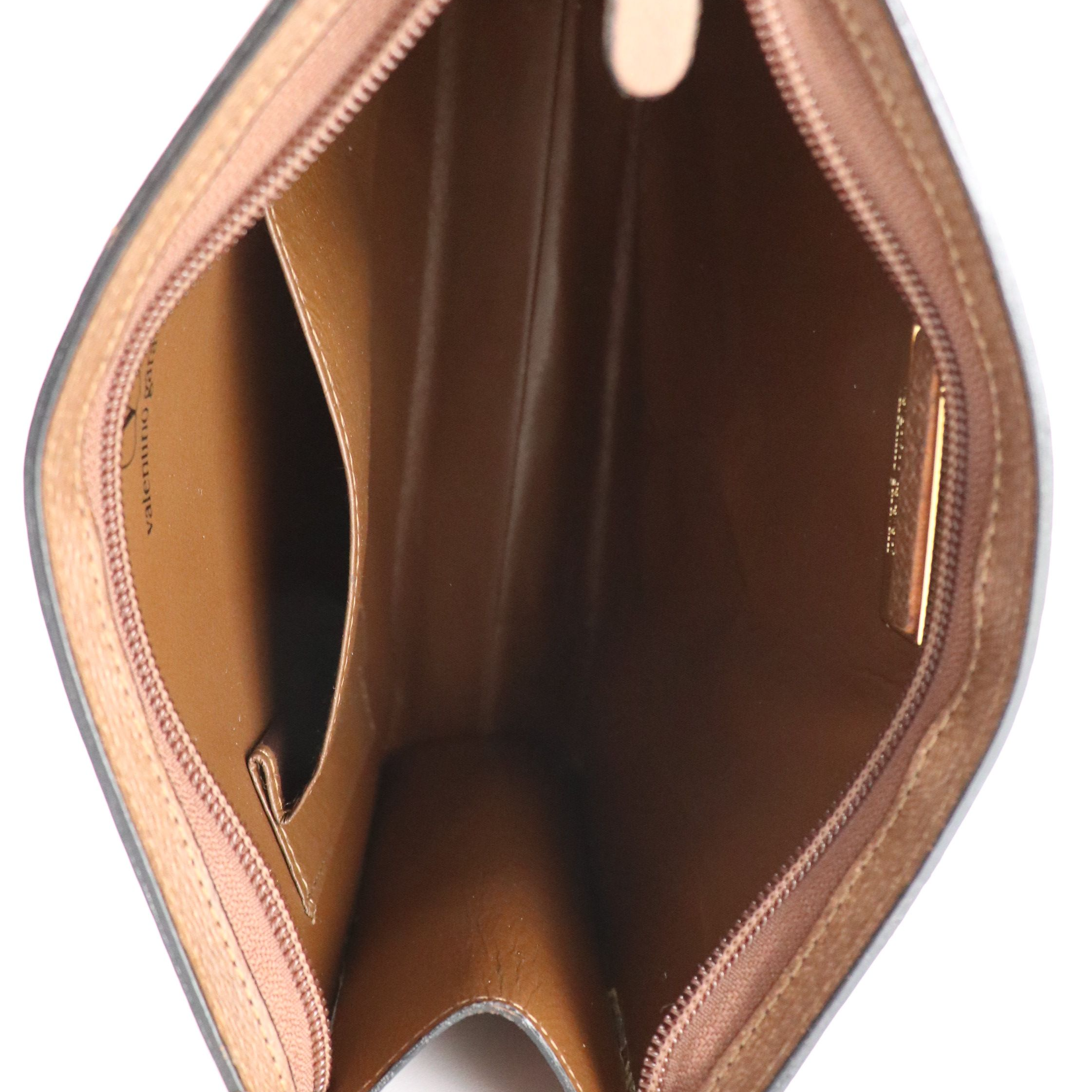 Valentino Garavani Zip Clutch in Brown Grained Leather