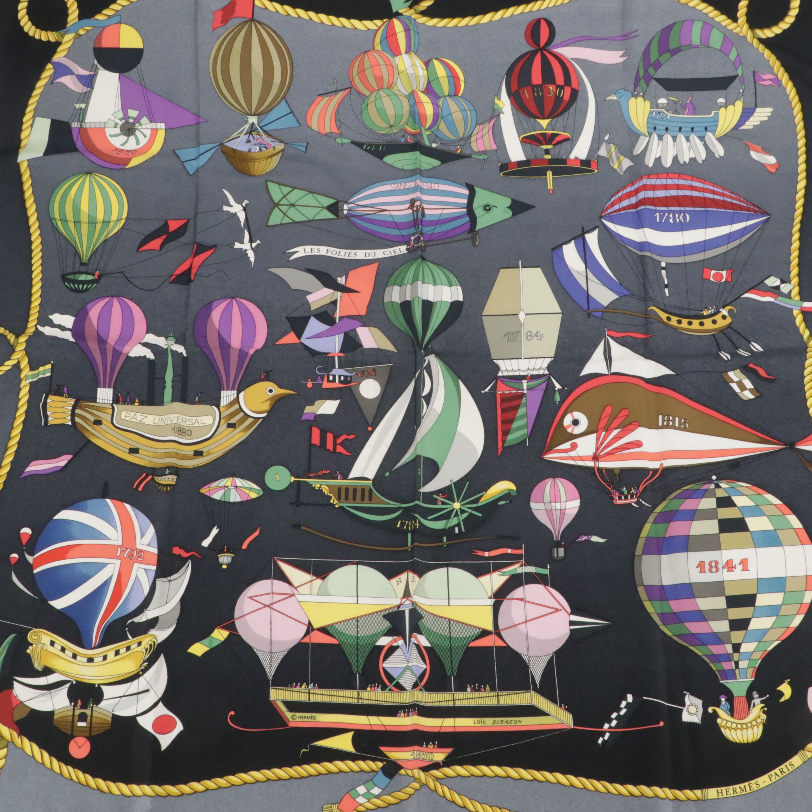 Hermès "Les Folies du Ciel" Scarf 90 in Silk Twill